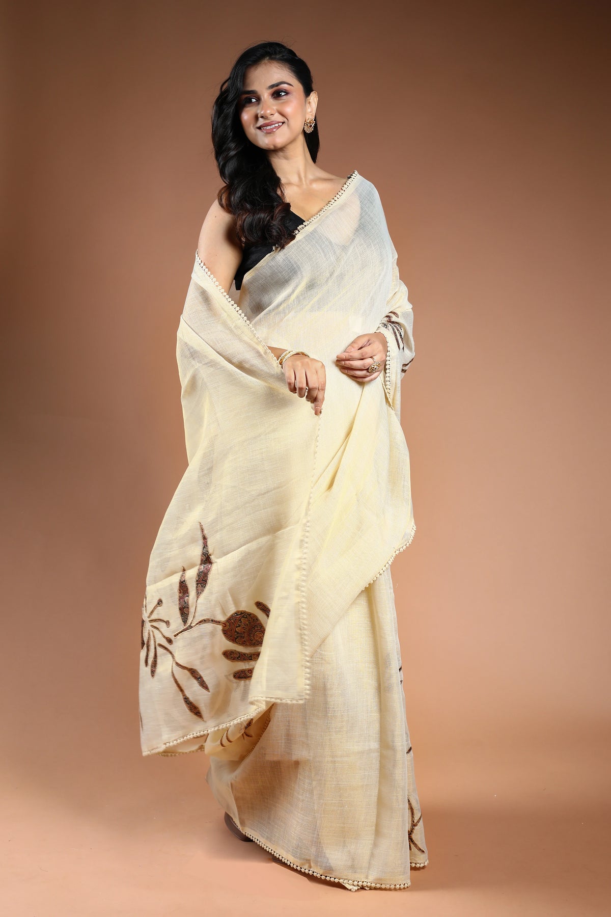 Offwhite Cotton Linen Saree with Blouse Piece