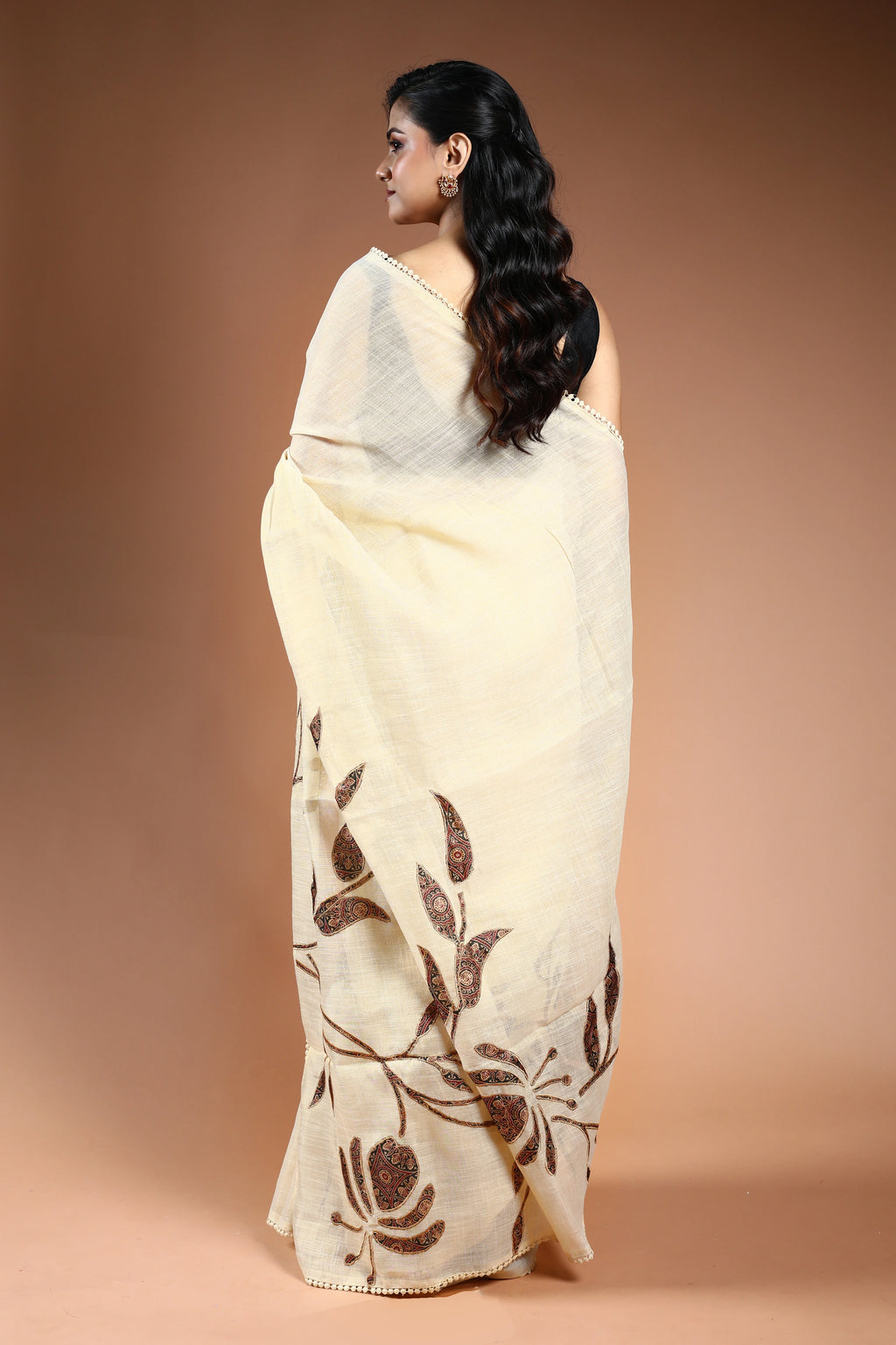 Offwhite Cotton Linen Saree with Blouse Piece
