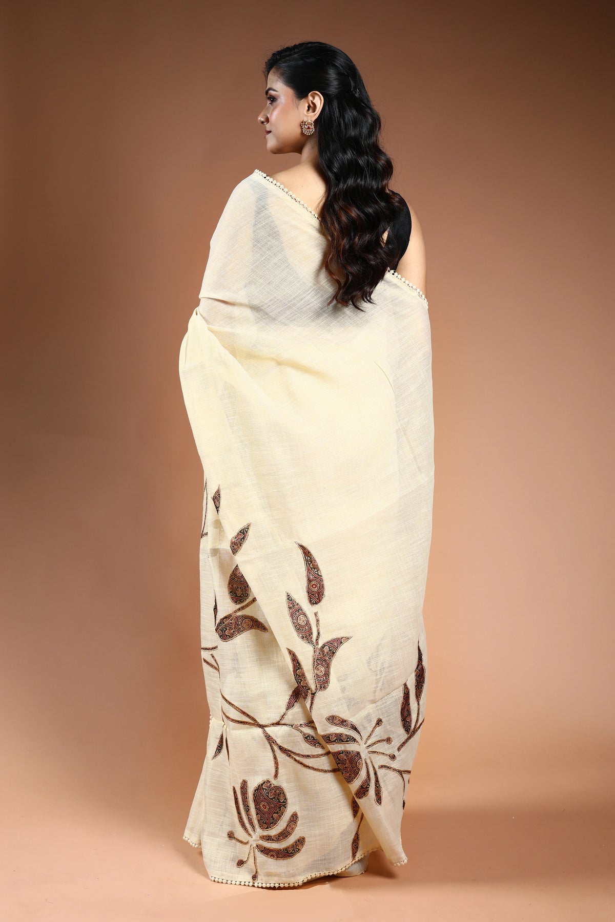 Offwhite Cotton Linen Saree with Blouse Piece