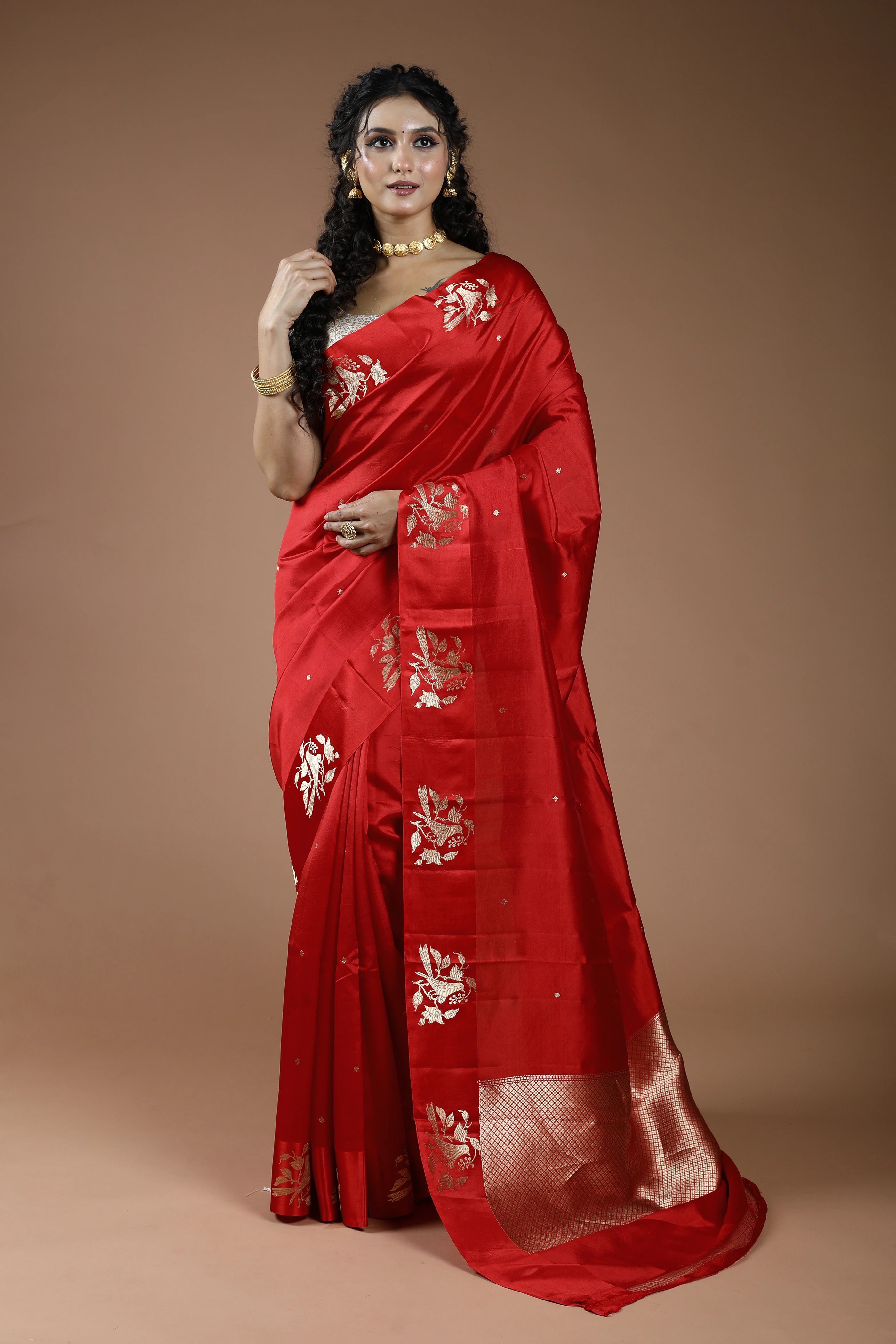 Red Pure Mango Silk Saree With Blouse Piece