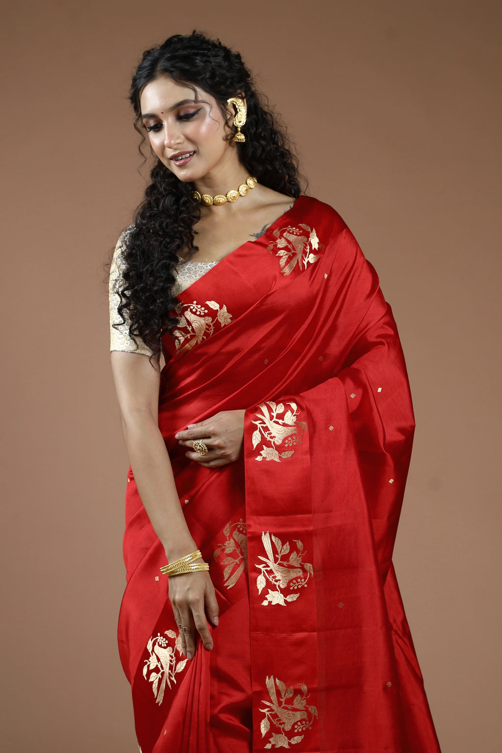 Red Pure Mango Silk Saree With Blouse Piece