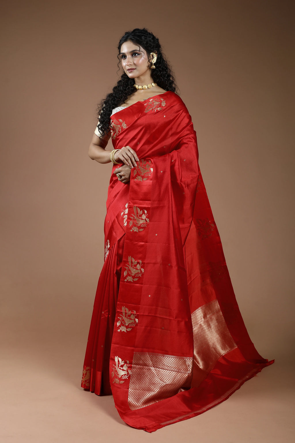 Red Pure Mango Silk Saree With Blouse Piece