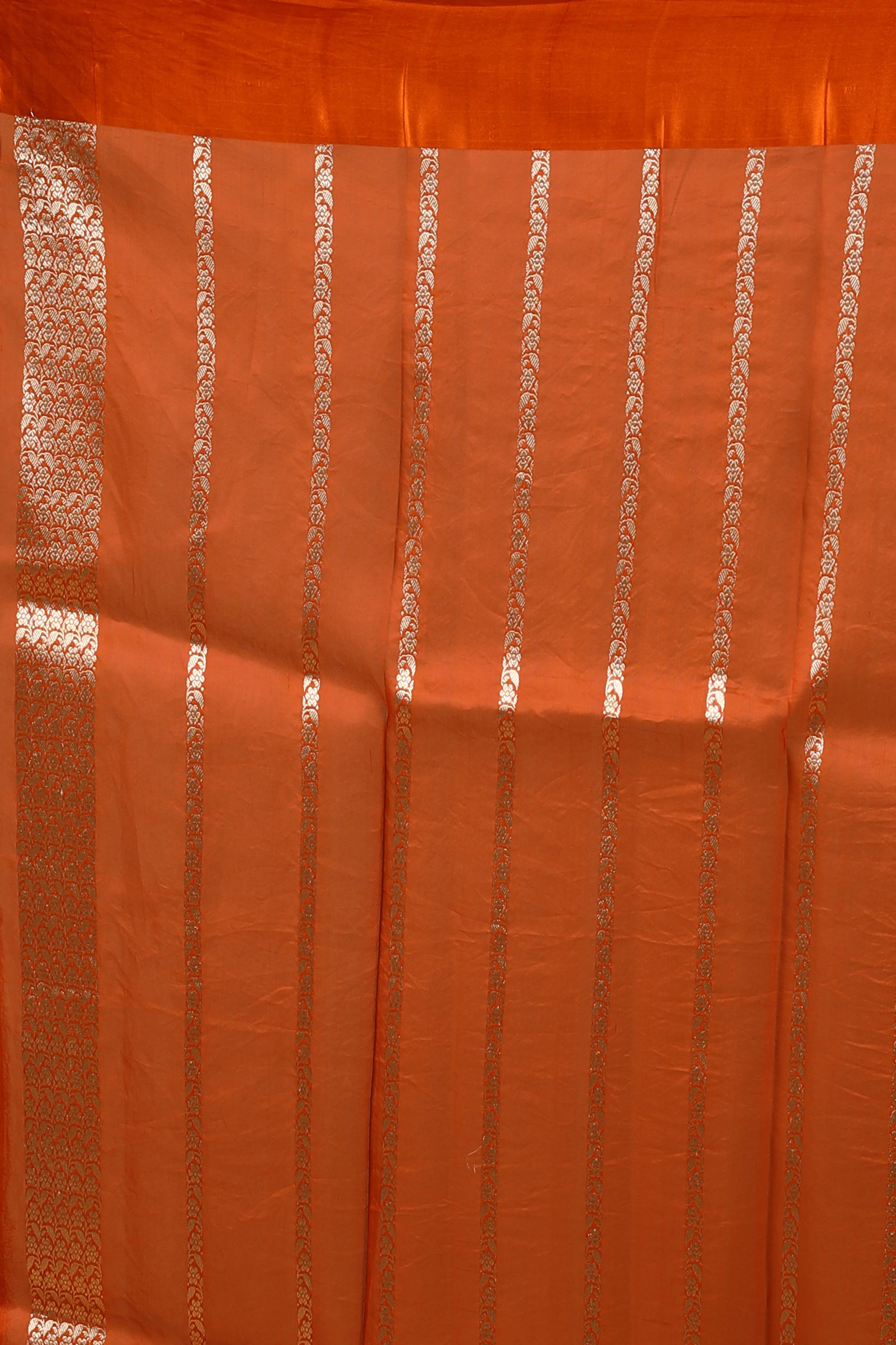 Rust Orange Pure Kora Banarasi With Satin Border Saree With Blouse Piece