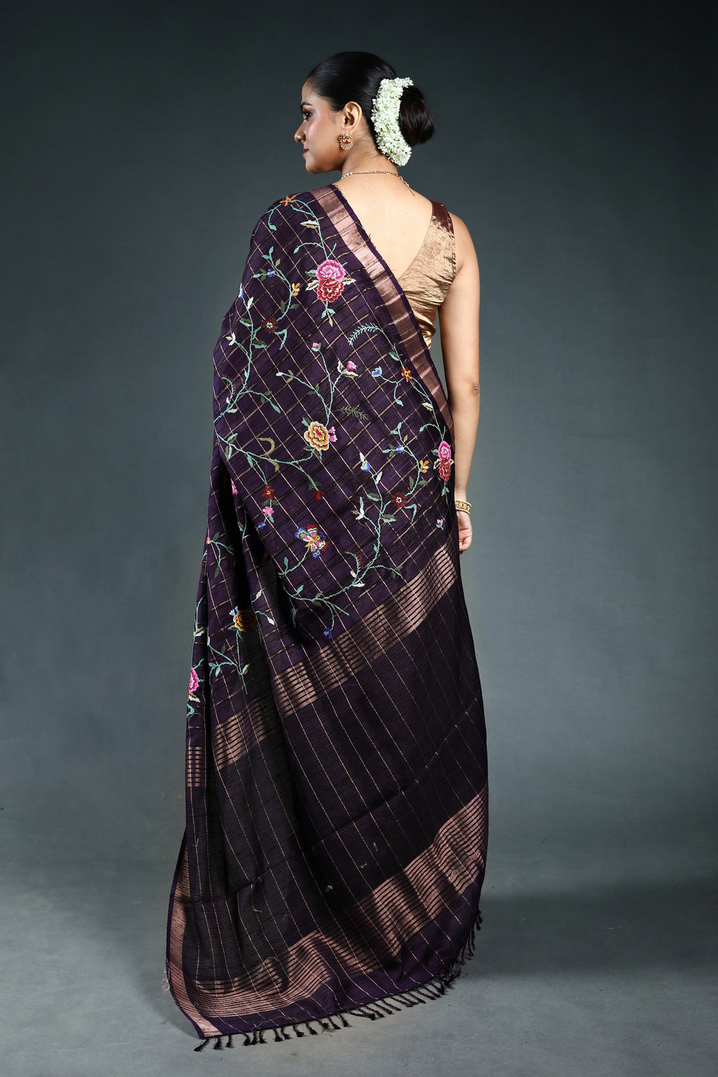 Purple Semi Tussar embroidery Saree with Blouse Piece