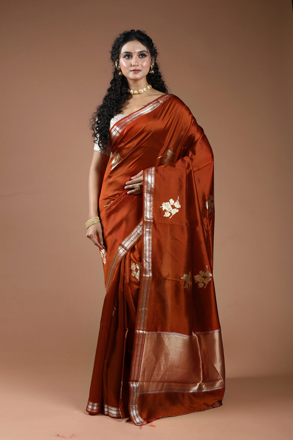 Rust Orange Pure Mango Silk Saree With Blouse Piece