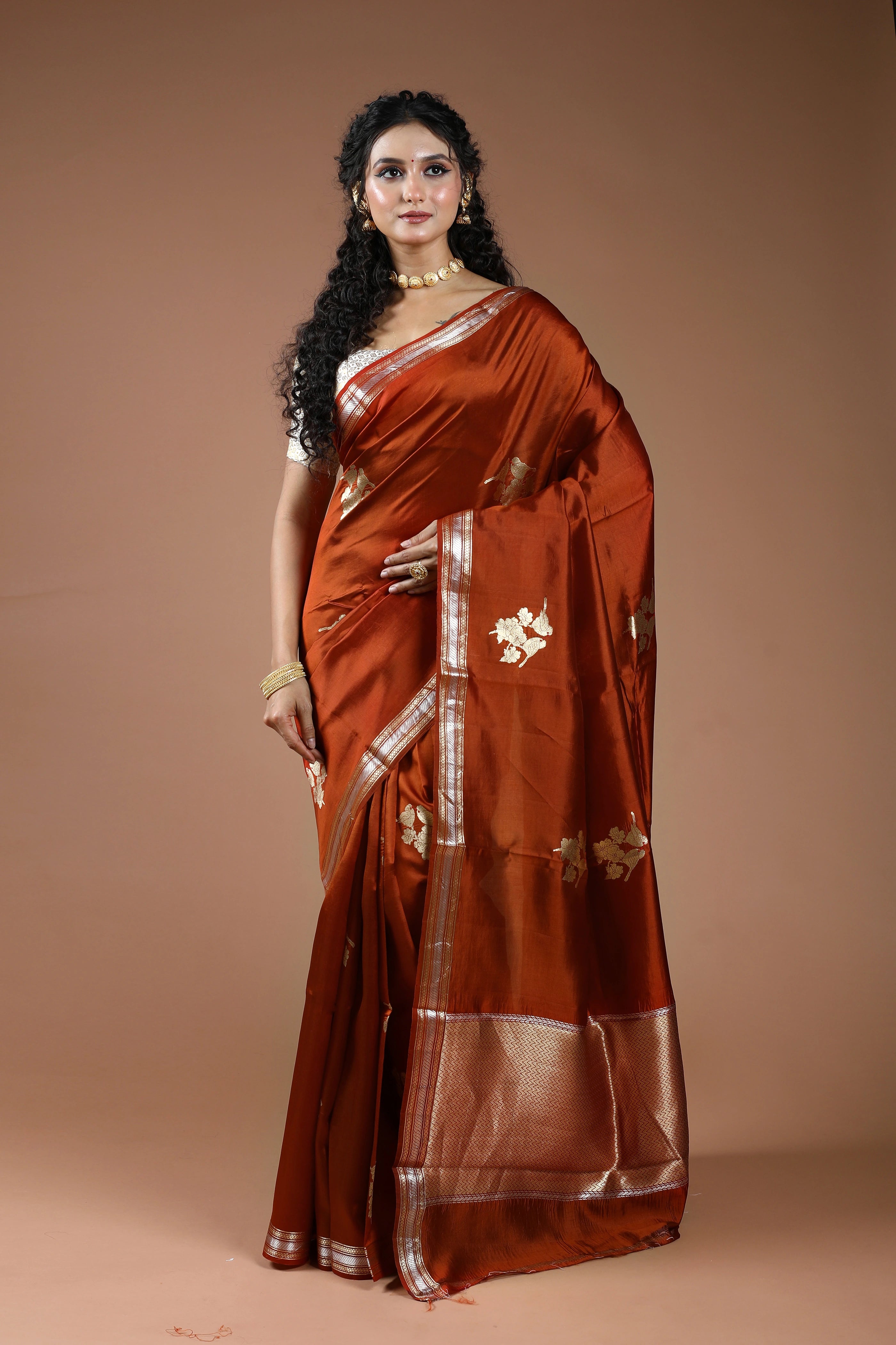 Rust Orange Pure Mango Silk Saree With Blouse Piece
