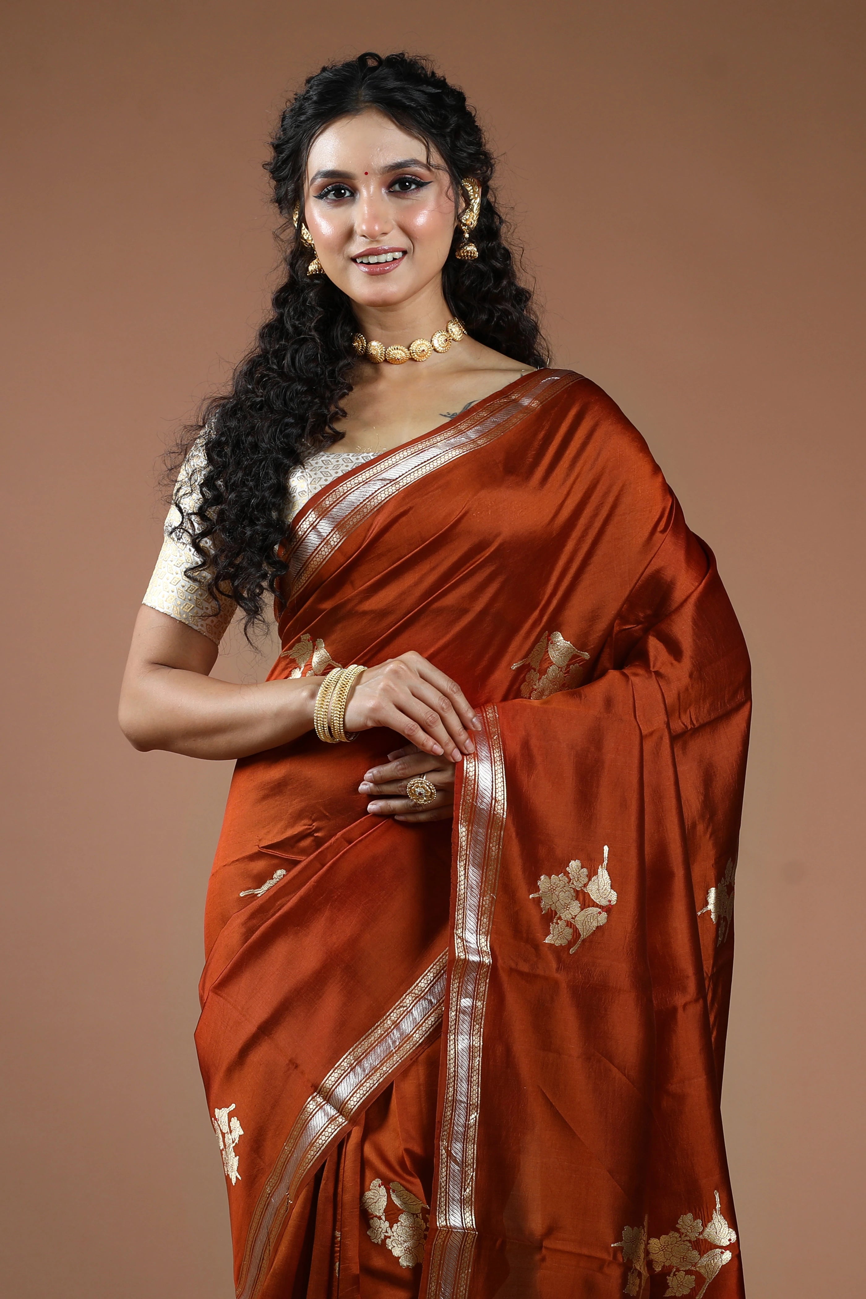 Rust Orange Pure Mango Silk Saree With Blouse Piece