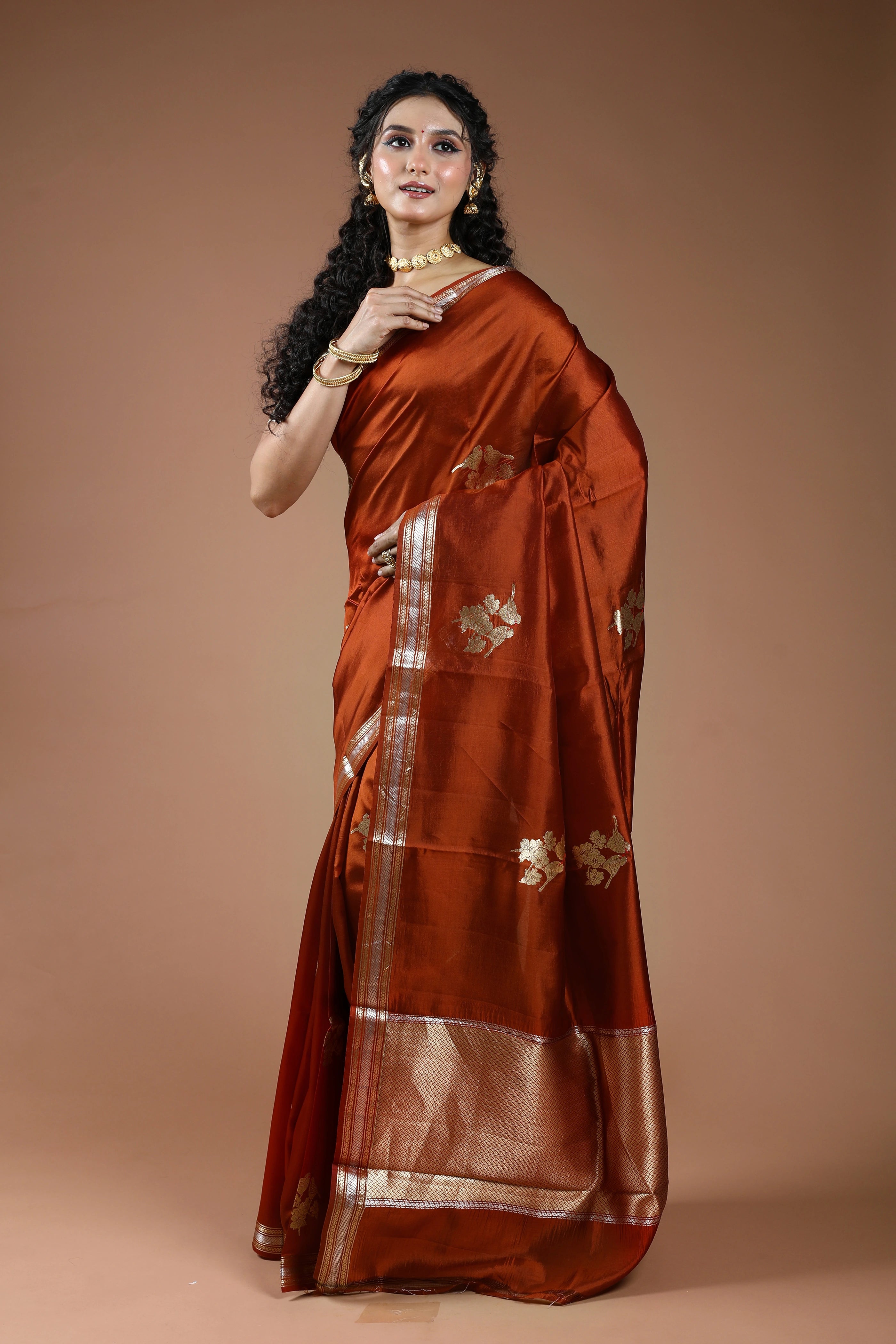 Rust Orange Pure Mango Silk Saree With Blouse Piece