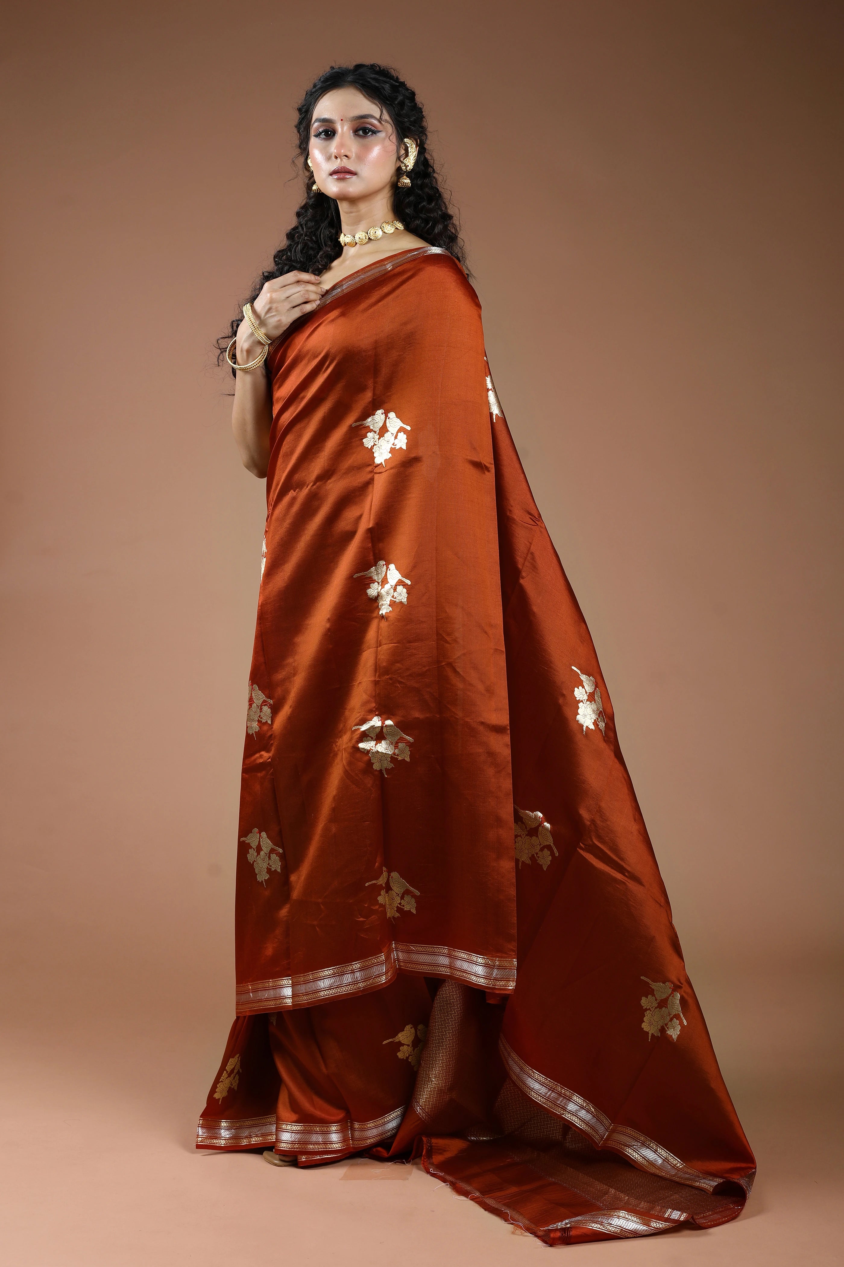 Rust Orange Pure Mango Silk Saree With Blouse Piece