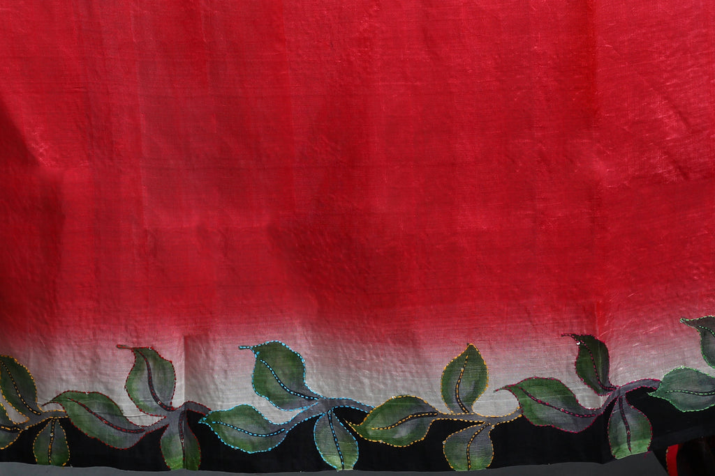 Multicolor Murshidabad Silk Katha work Saree with Blouse Piece