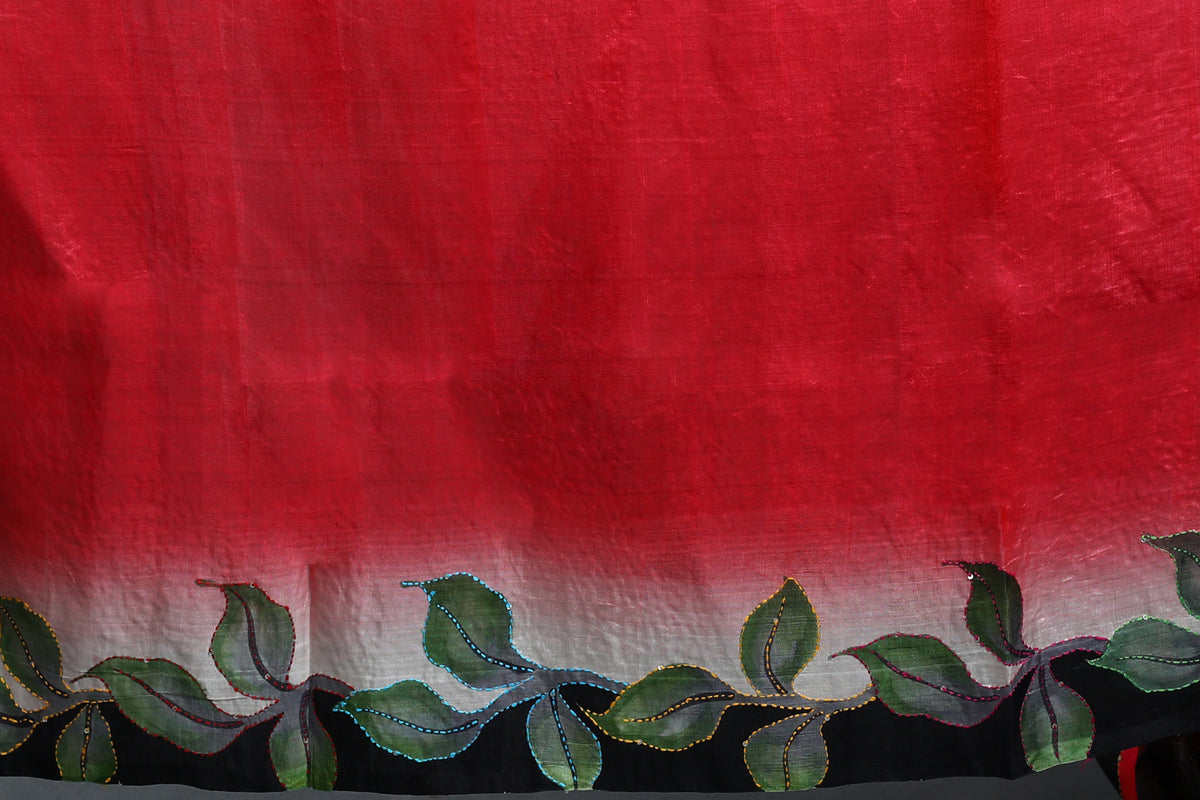 Multicolor Murshidabad Silk Katha work Saree with Blouse Piece