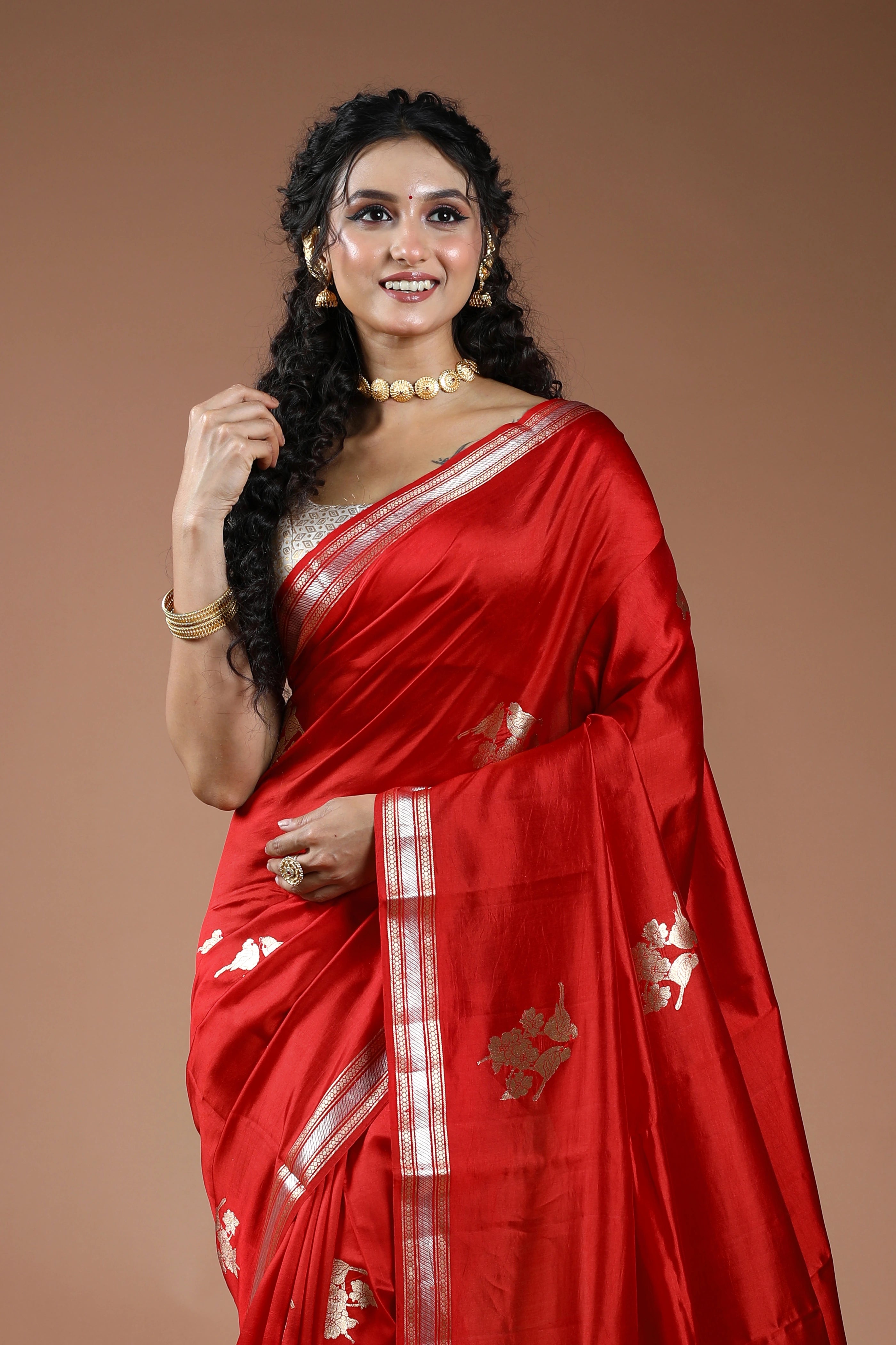 Red Pure Mango Silk Saree With Blouse Piece