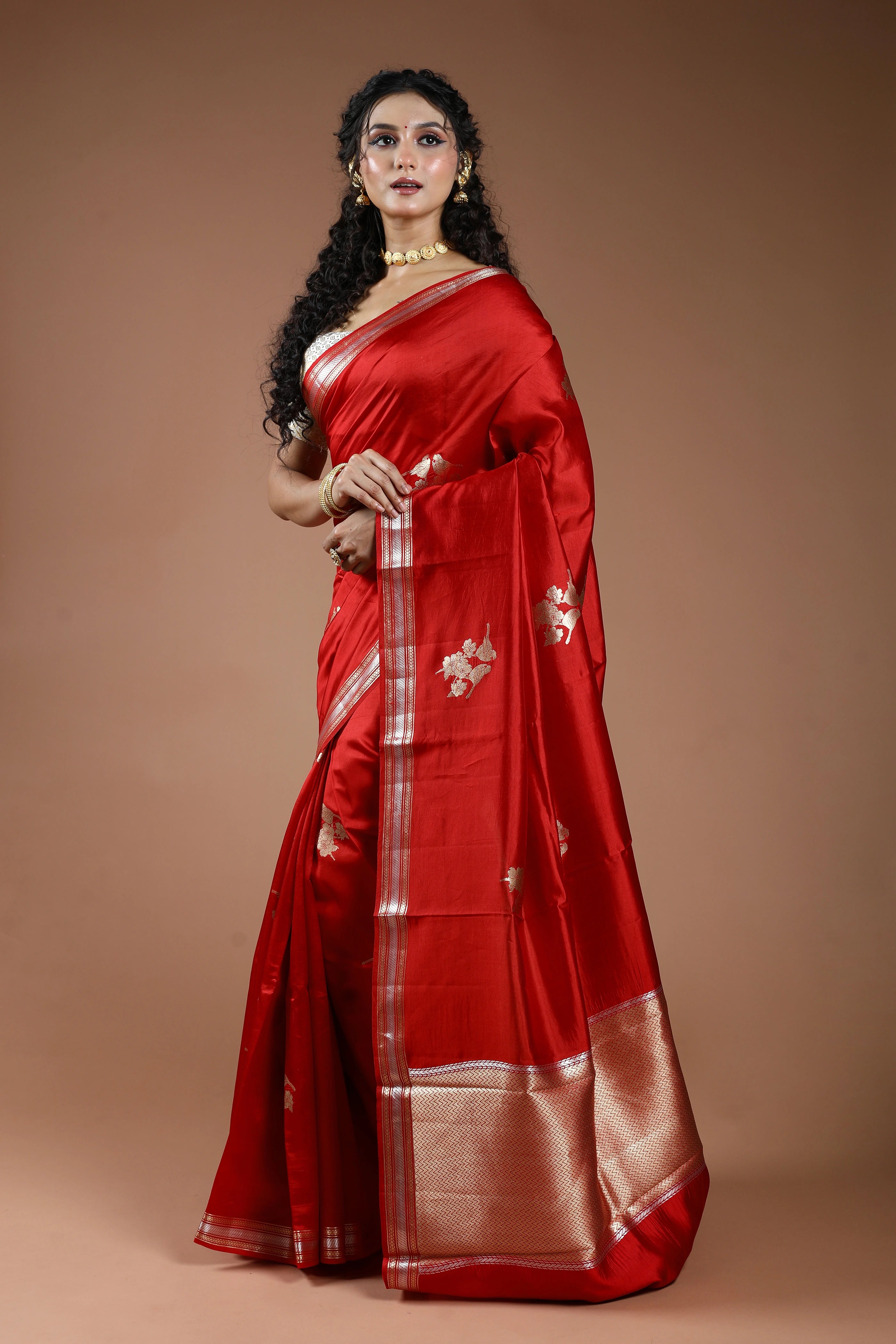 Red Pure Mango Silk Saree With Blouse Piece