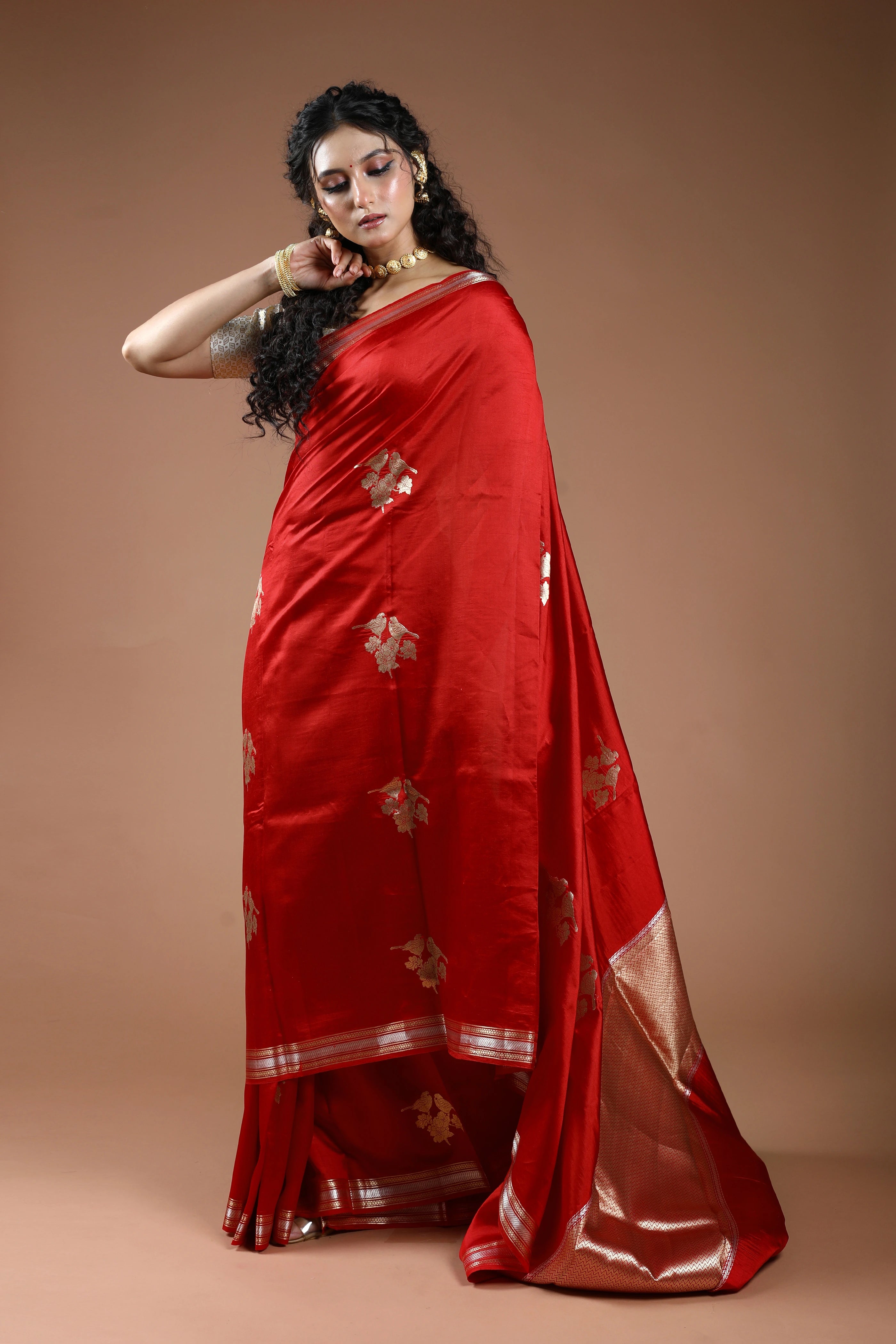 Red Pure Mango Silk Saree With Blouse Piece