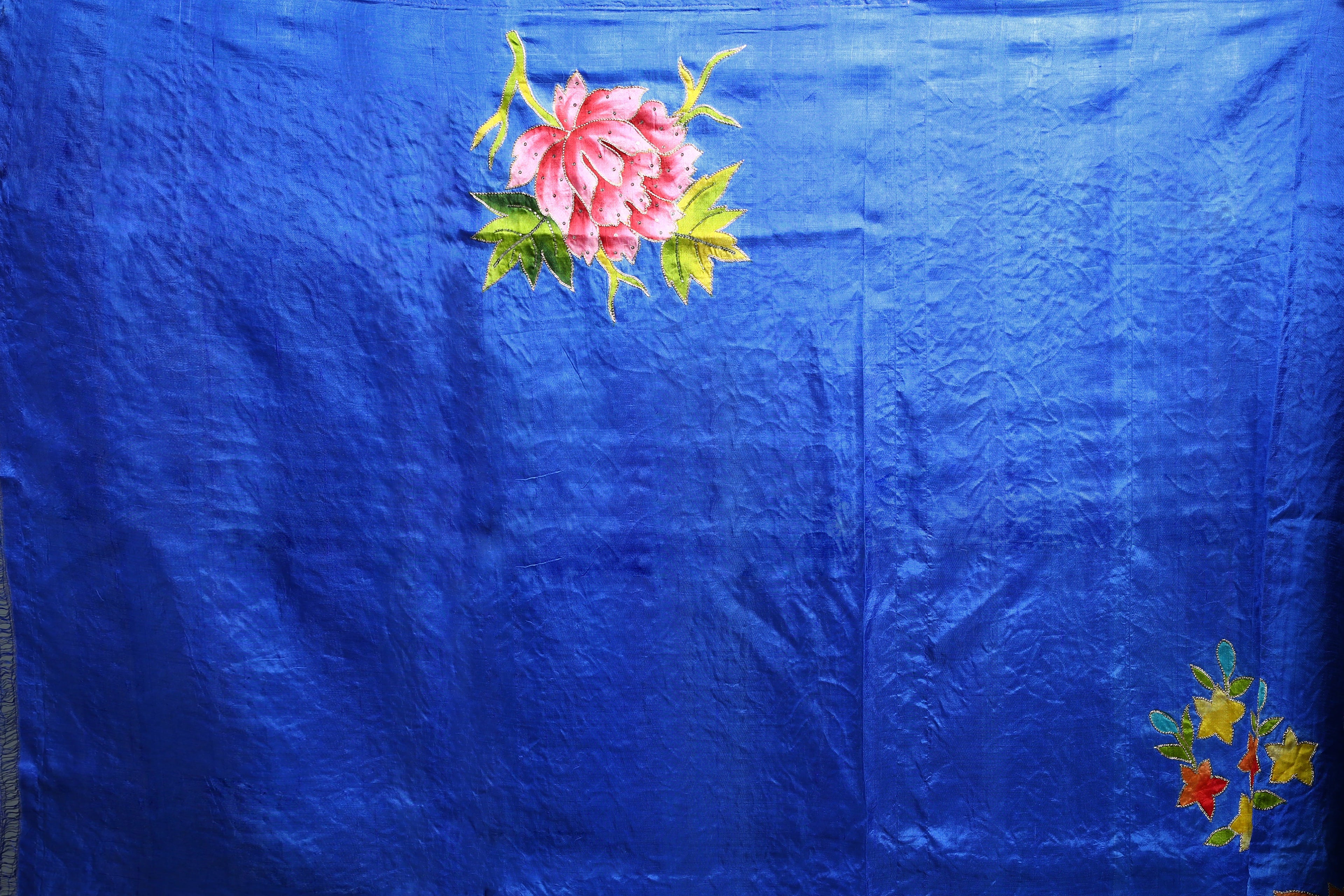 Navy Blue Murshidabad Silk pitazari work Saree with Blouse Piece
