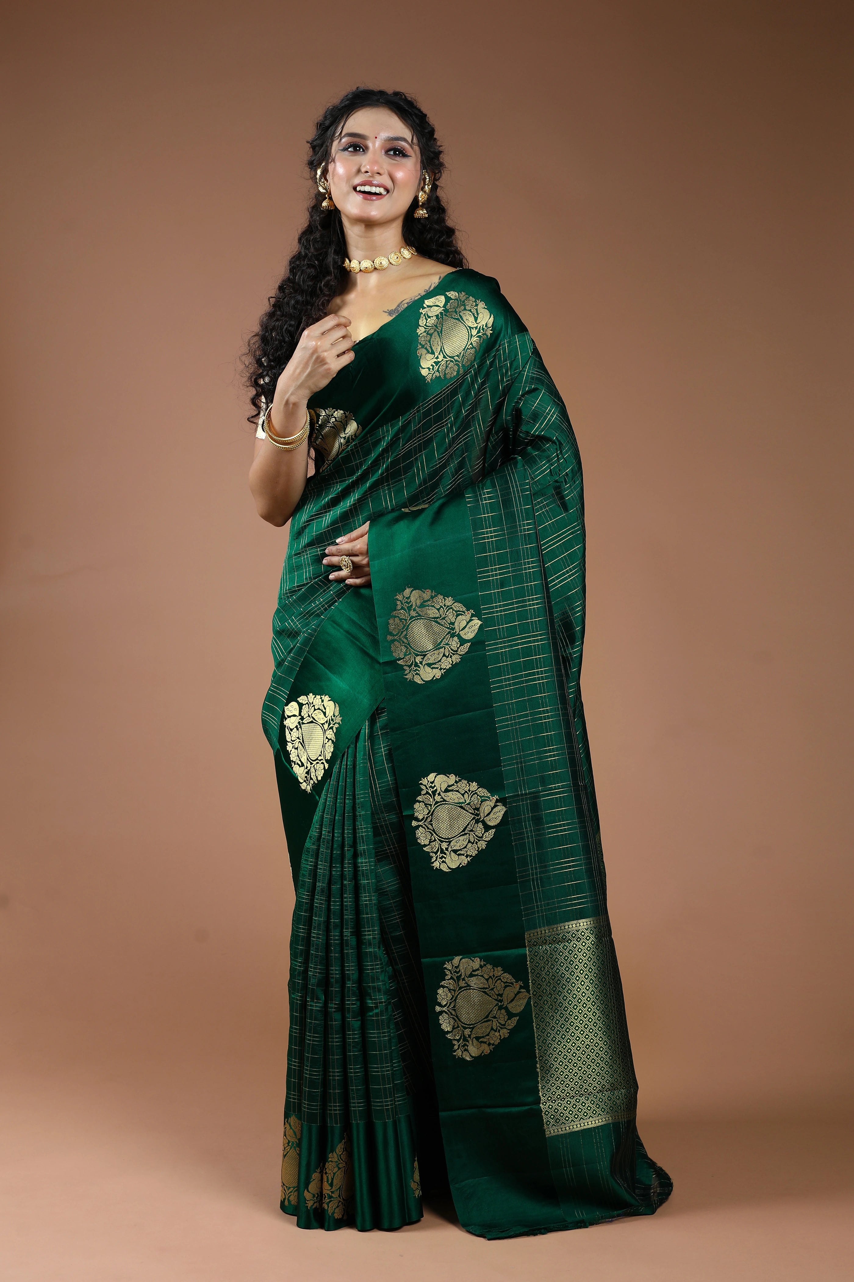 Bottle Green Pure Mango Silk Saree With Blouse Piece