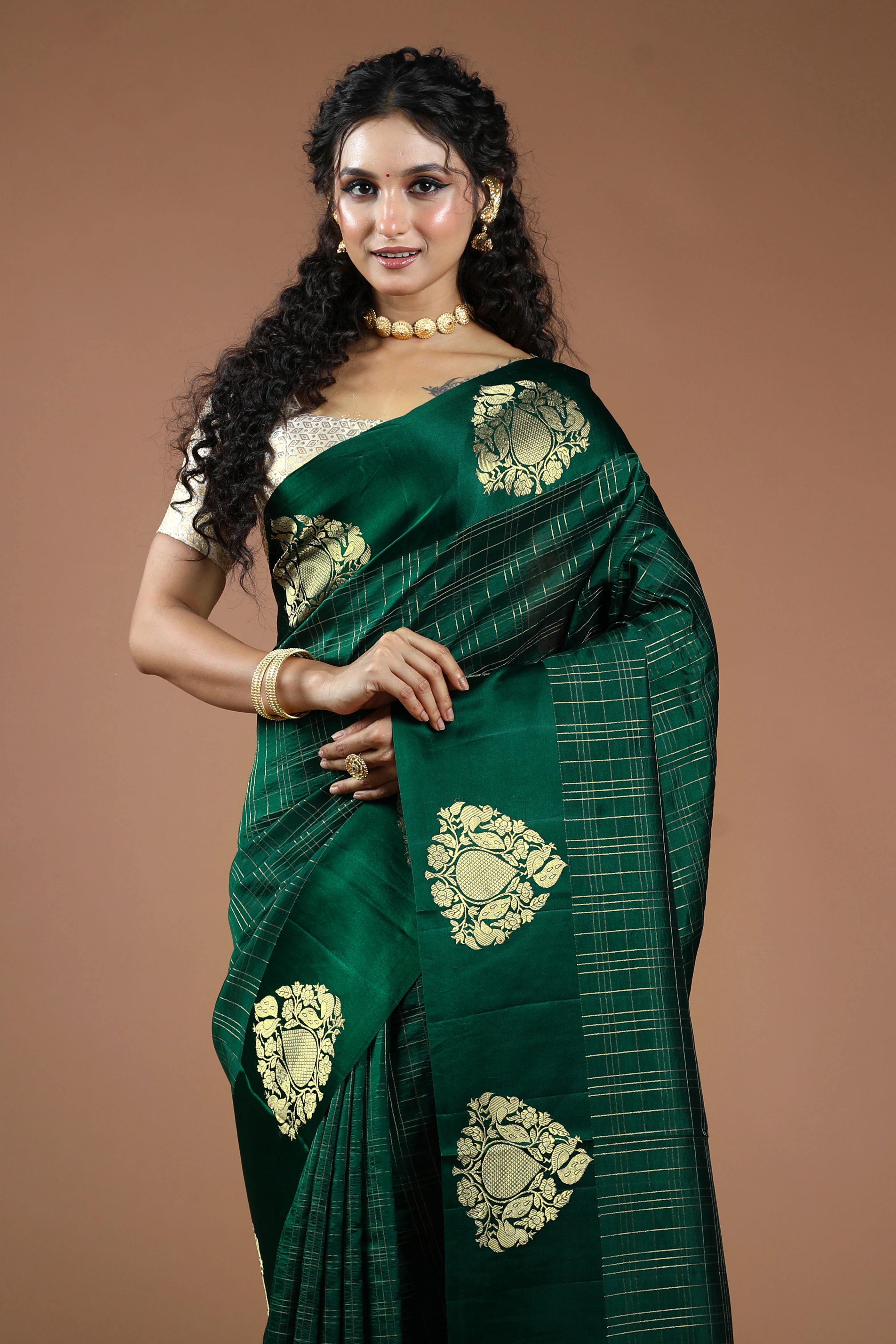 Bottle Green Pure Mango Silk Saree With Blouse Piece
