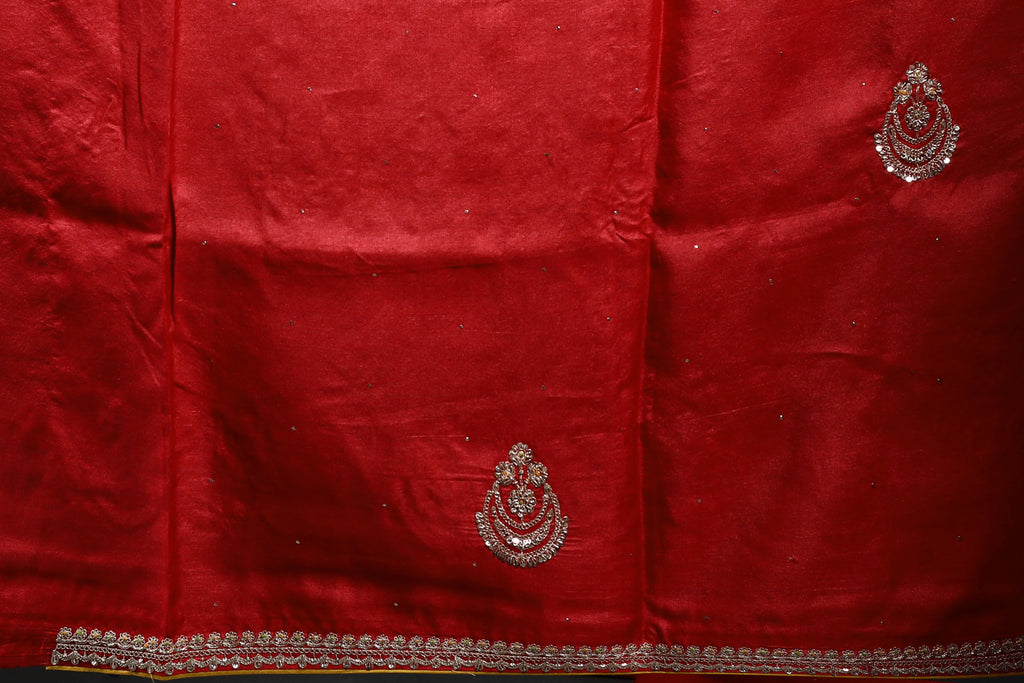 Red Pure Tussar Zardosi Saree with Blouse Piece