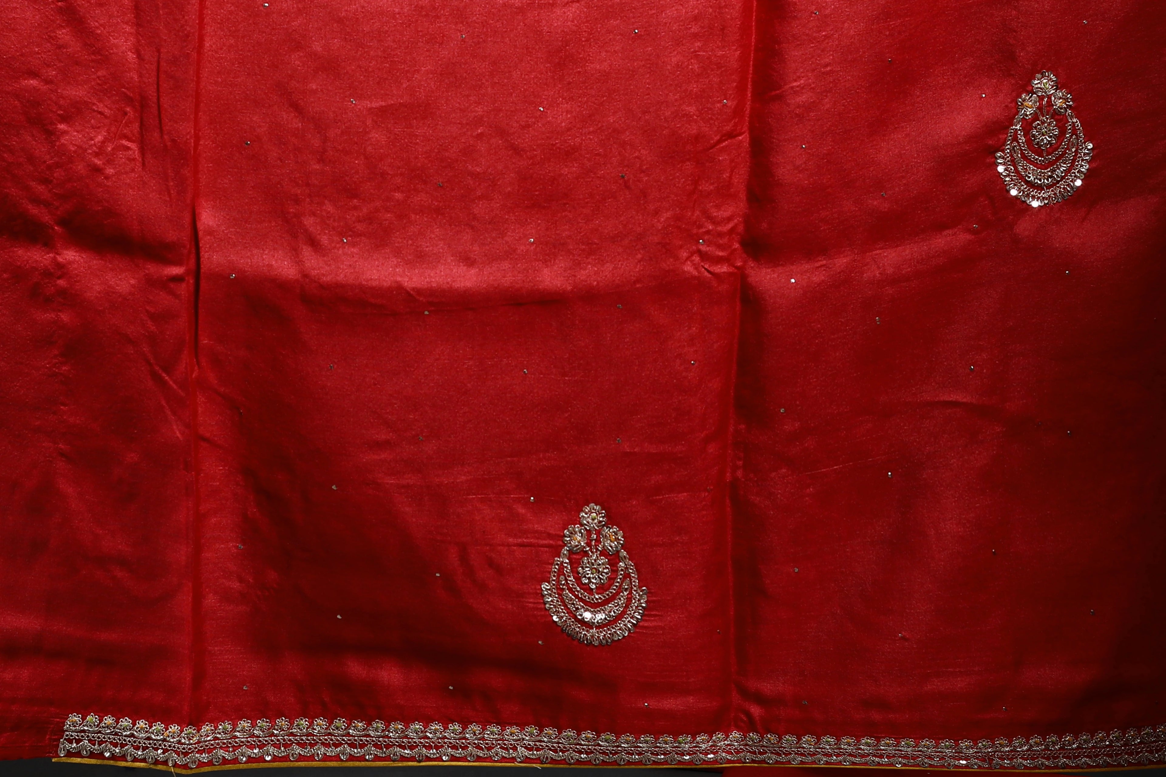 Red Pure Tussar Zardosi Saree with Blouse Piece