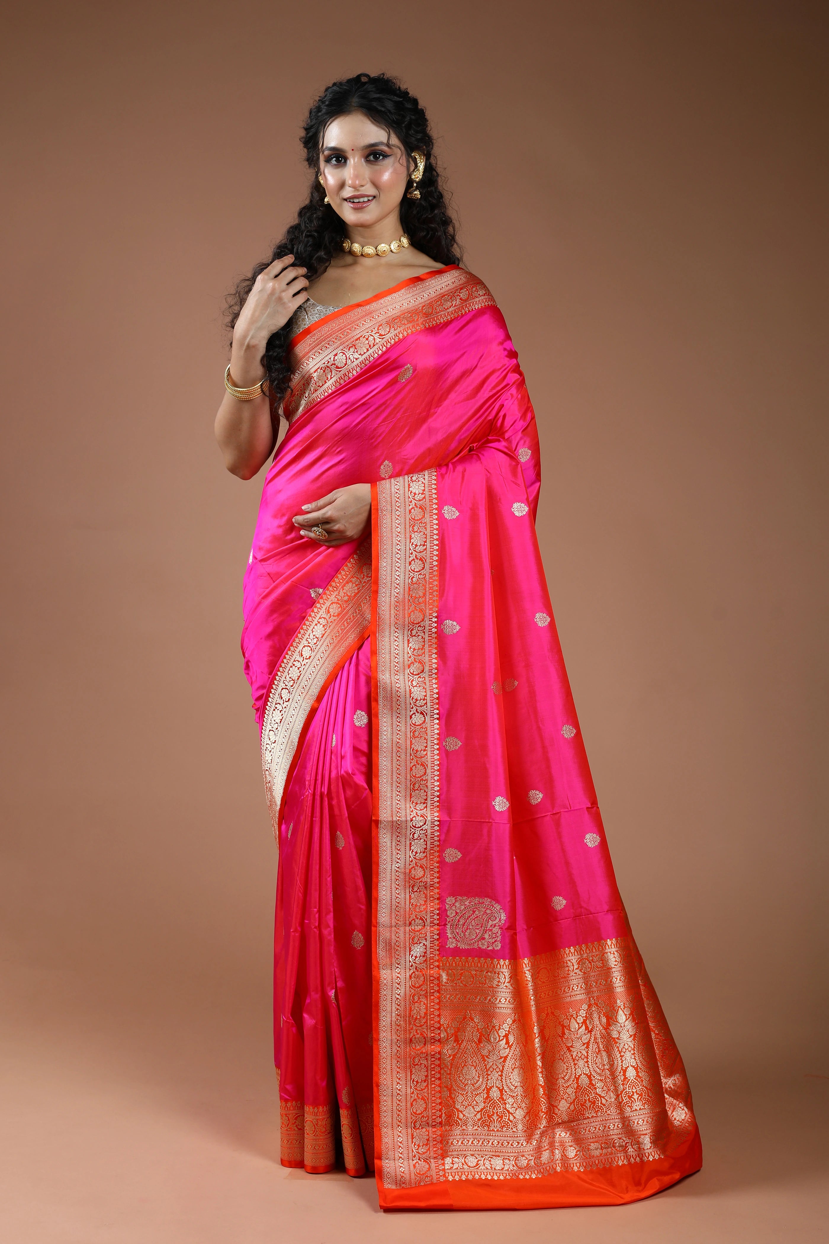 Fuchsia Pink Pure Katan Silk Saree With Blouse Piece