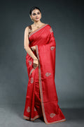 Red Pure Tussar Zardosi Saree with Blouse Piece