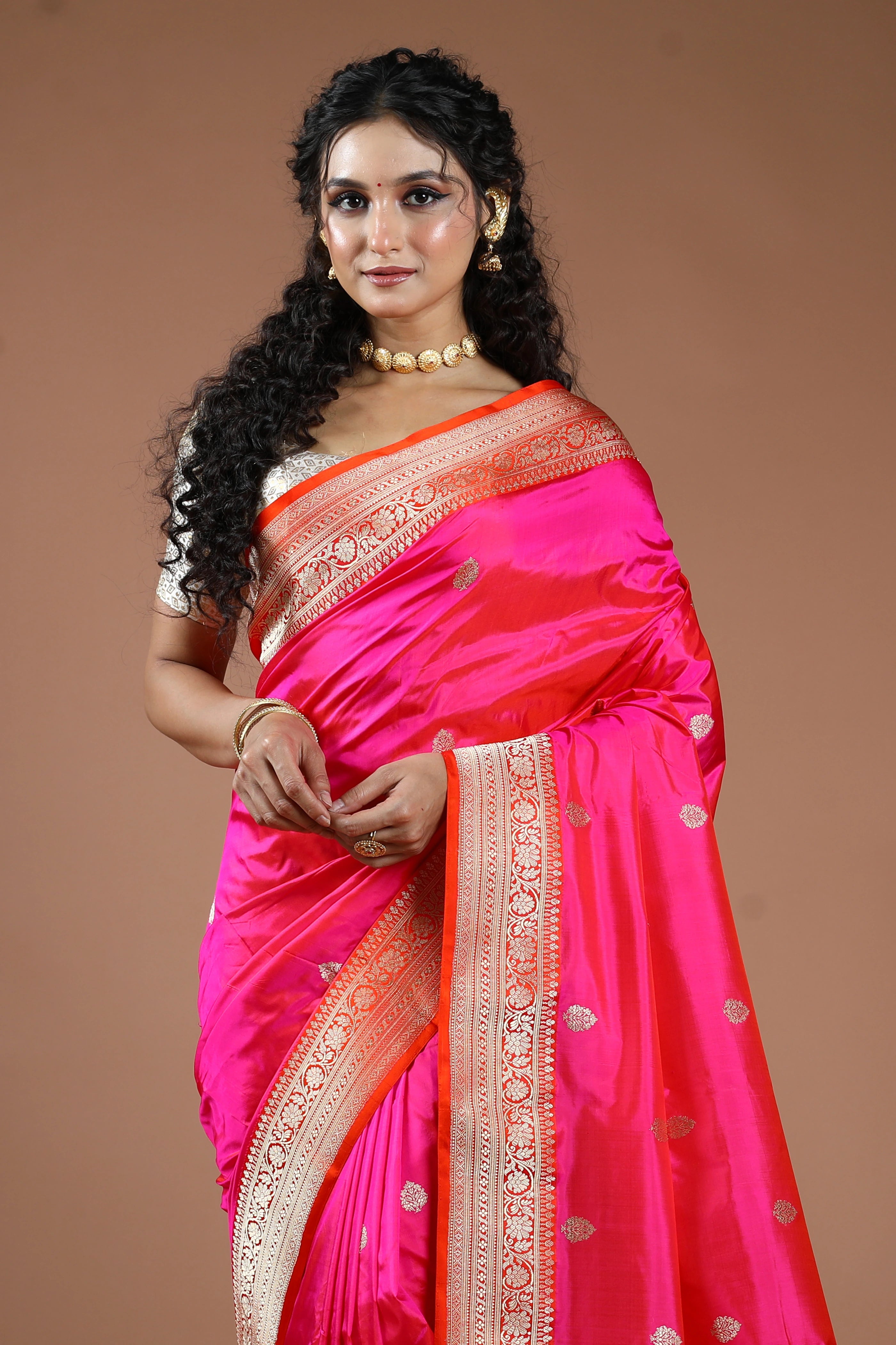 Fuchsia Pink Pure Katan Silk Saree With Blouse Piece