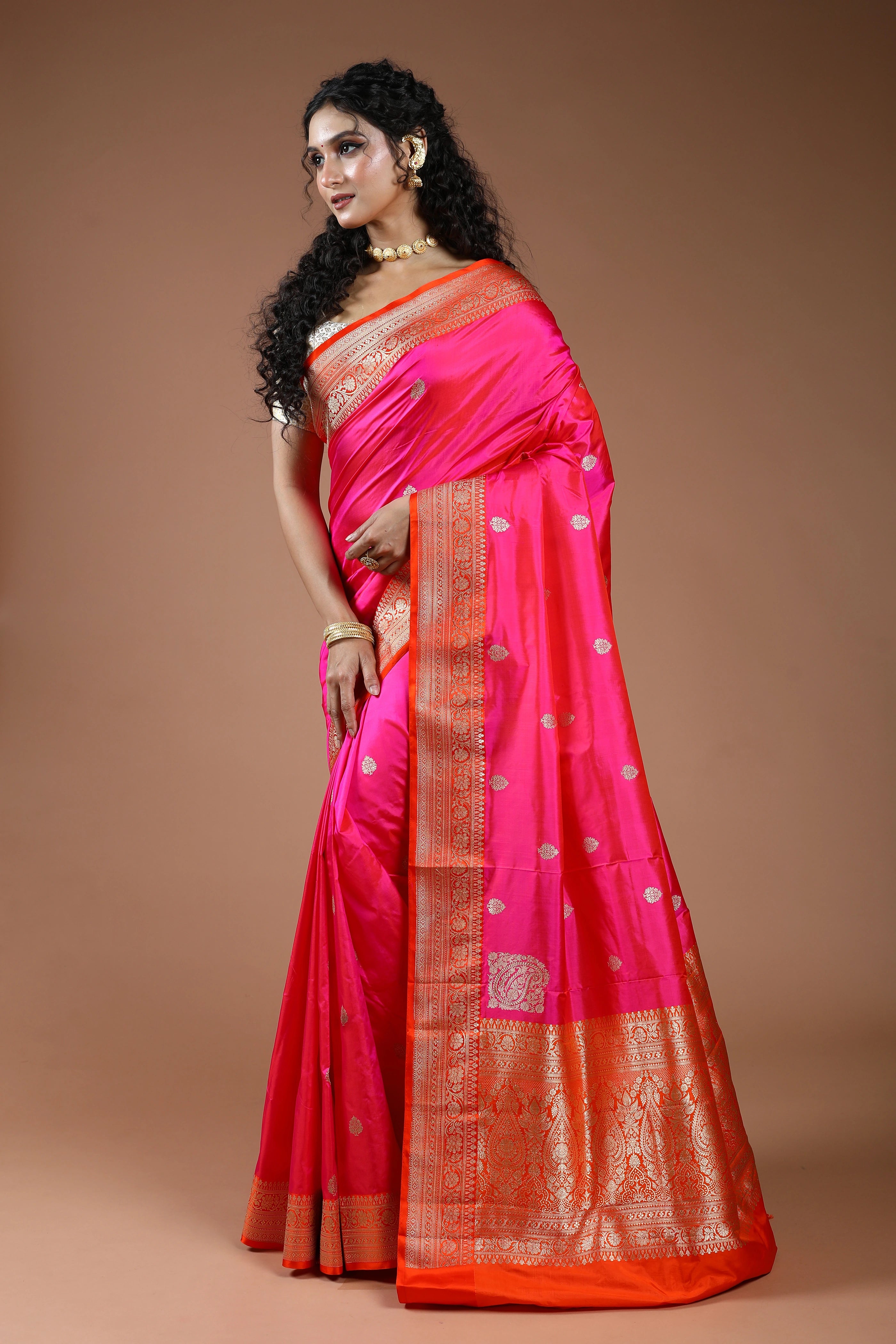 Fuchsia Pink Pure Katan Silk Saree With Blouse Piece