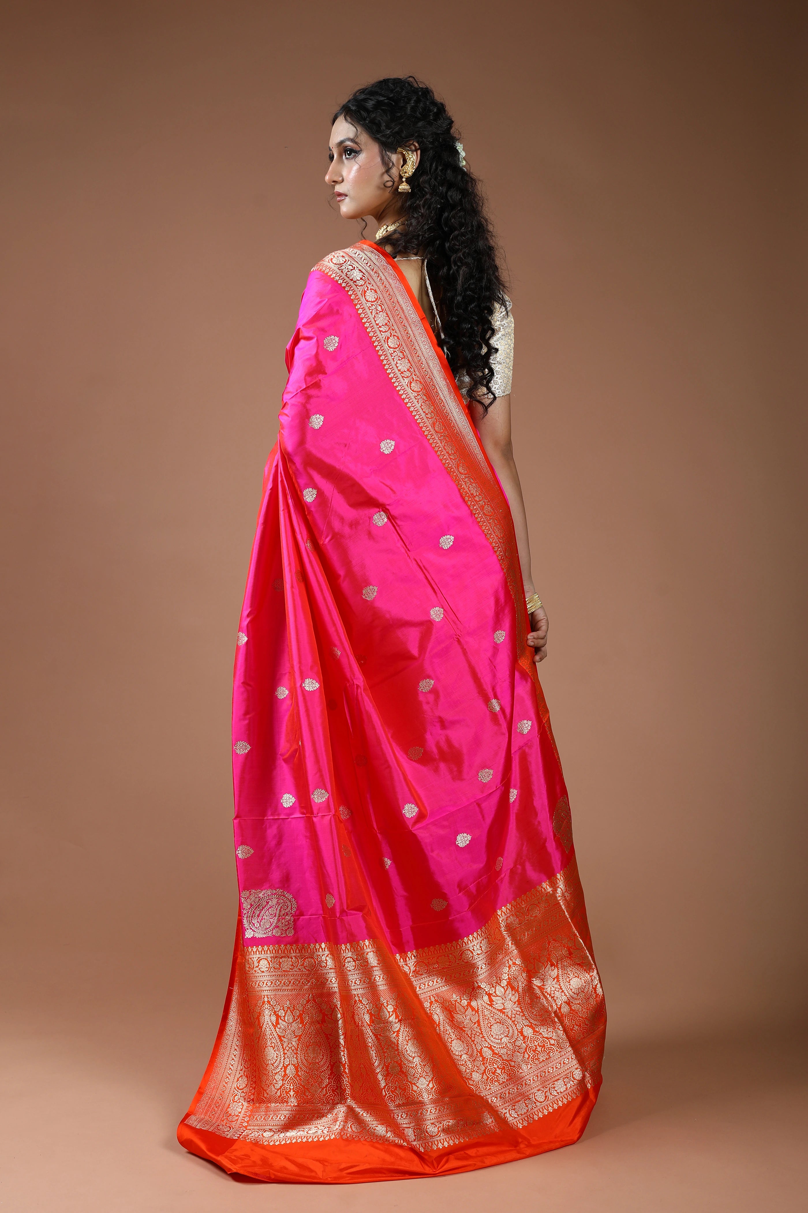 Fuchsia Pink Pure Katan Silk Saree With Blouse Piece