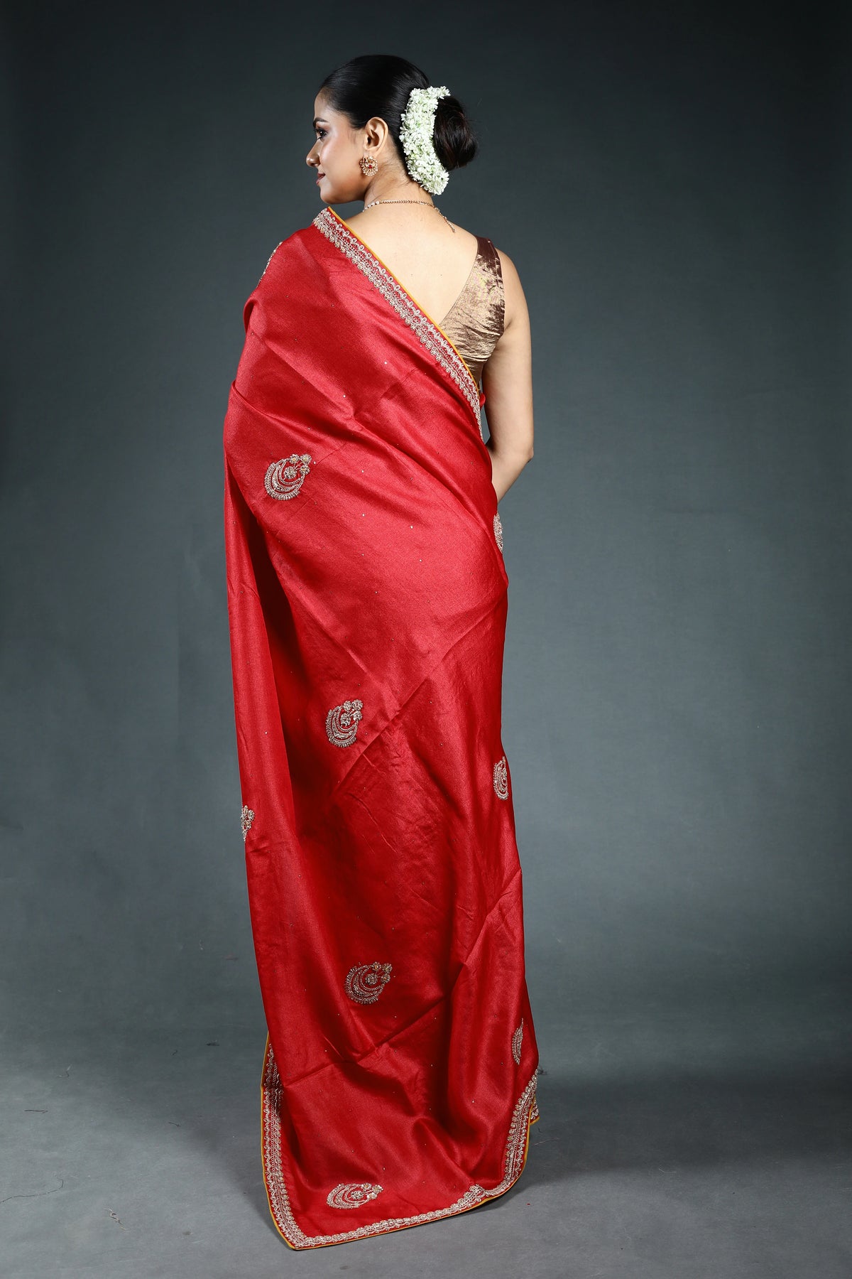 Red Pure Tussar Zardosi Saree with Blouse Piece