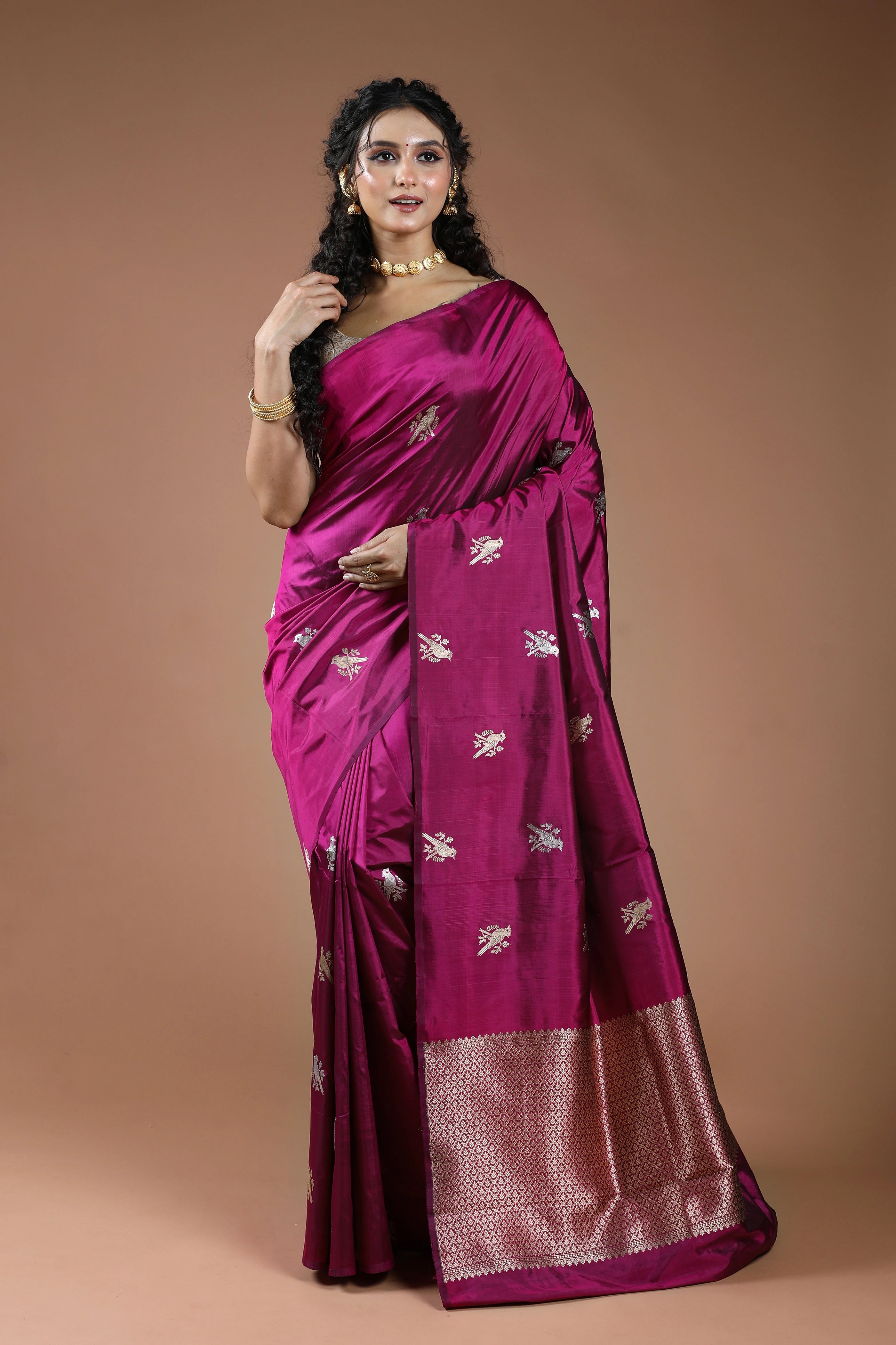 Magenda Pure Katan Silk Saree With Blouse Piece