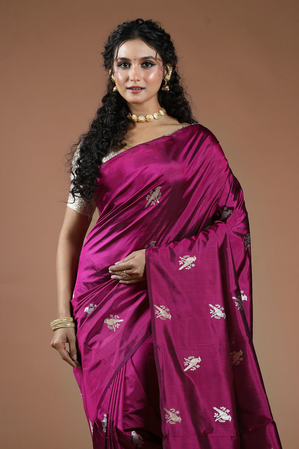 Magenda Pure Katan Silk Saree With Blouse Piece
