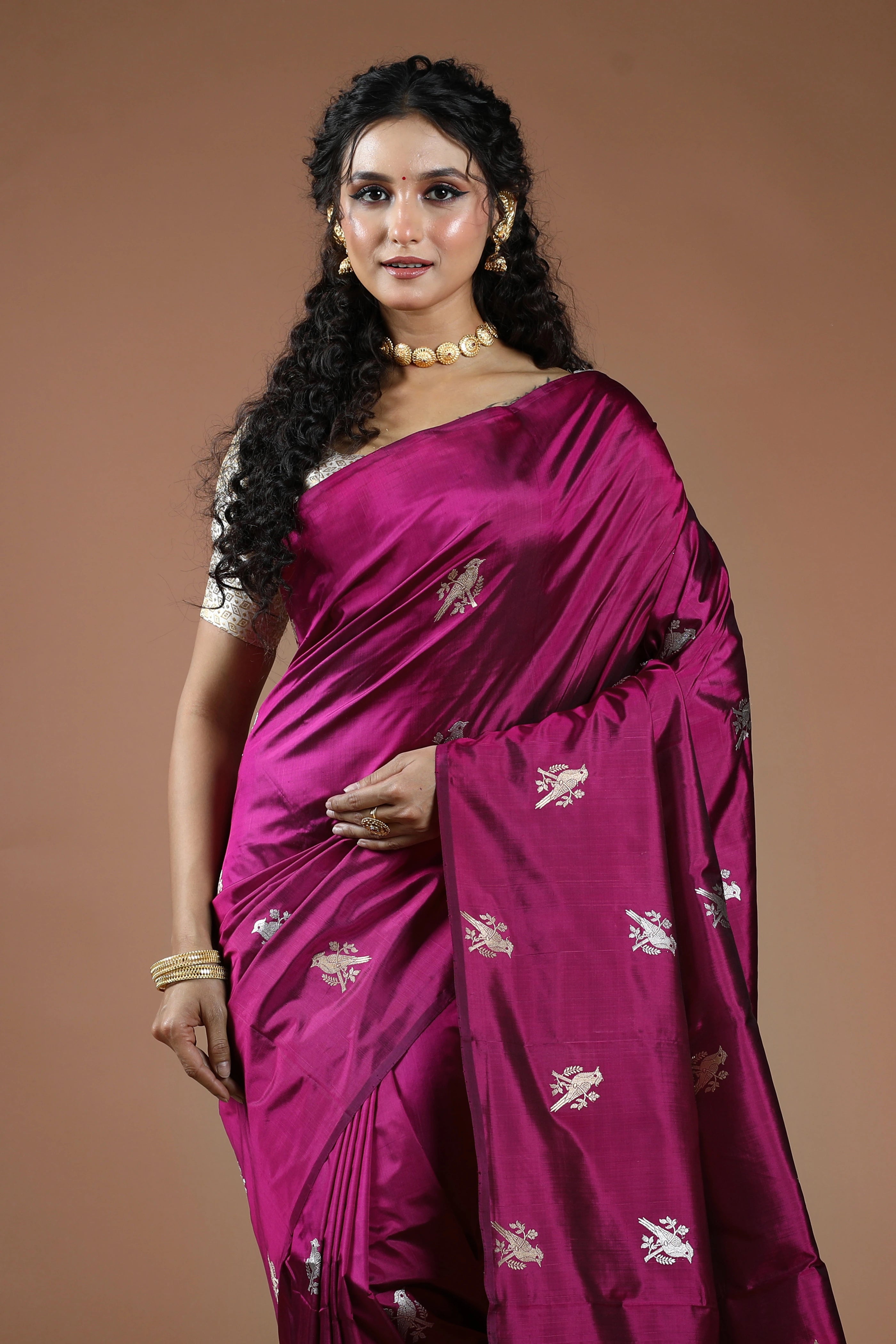 Magenda Pure Katan Silk Saree With Blouse Piece