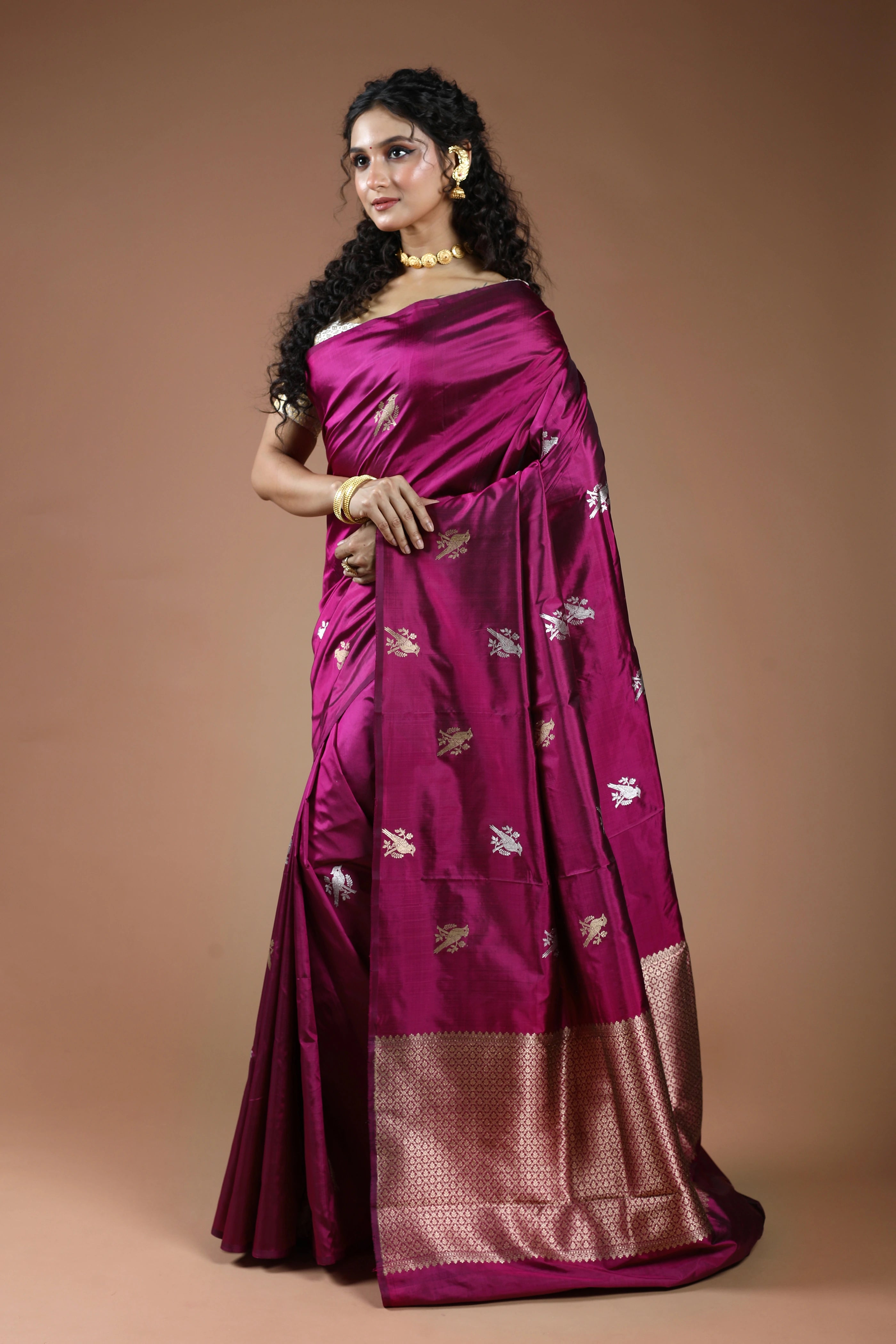 Magenda Pure Katan Silk Saree With Blouse Piece
