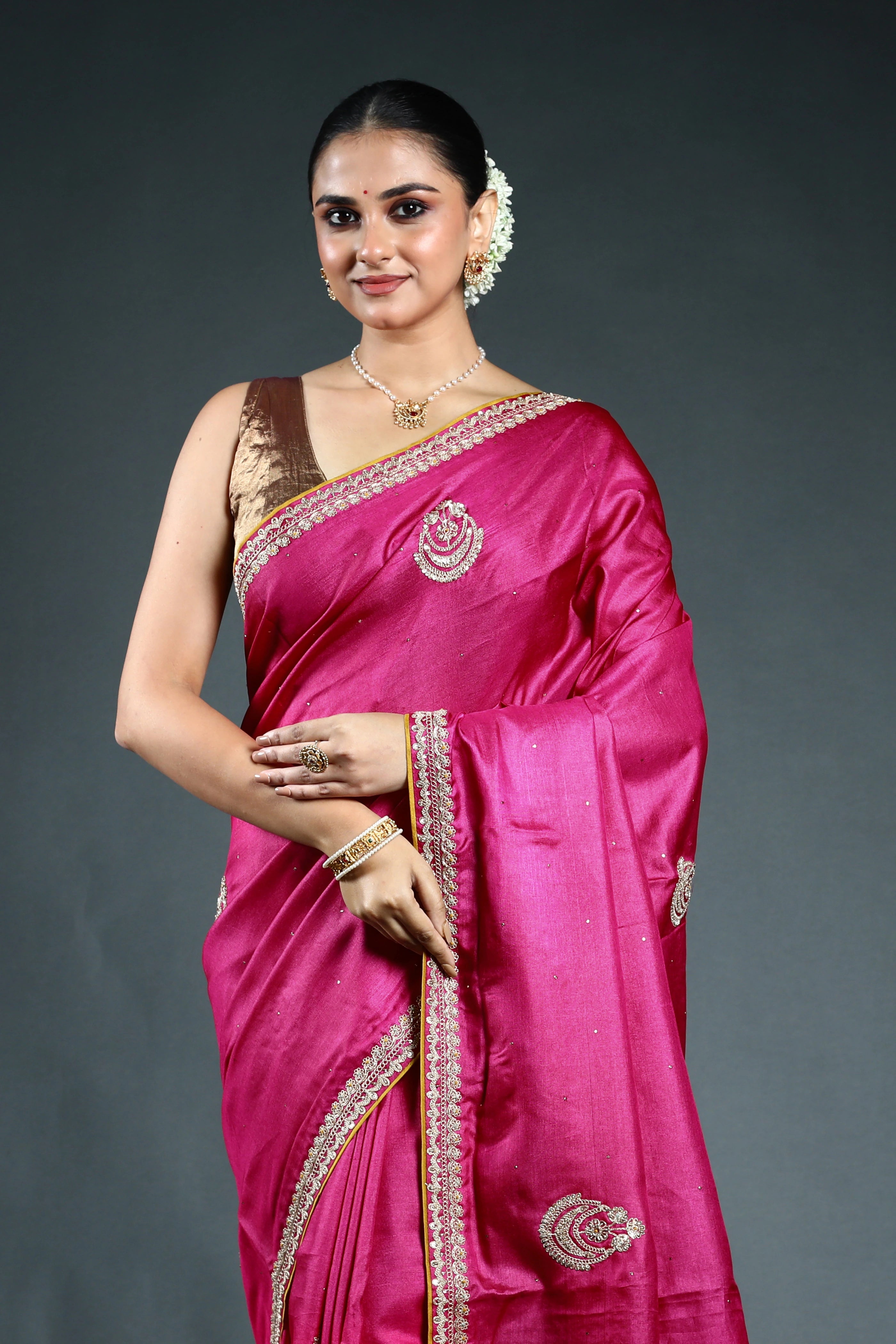Rani Pure tussar zardosi Saree with Blouse Piece