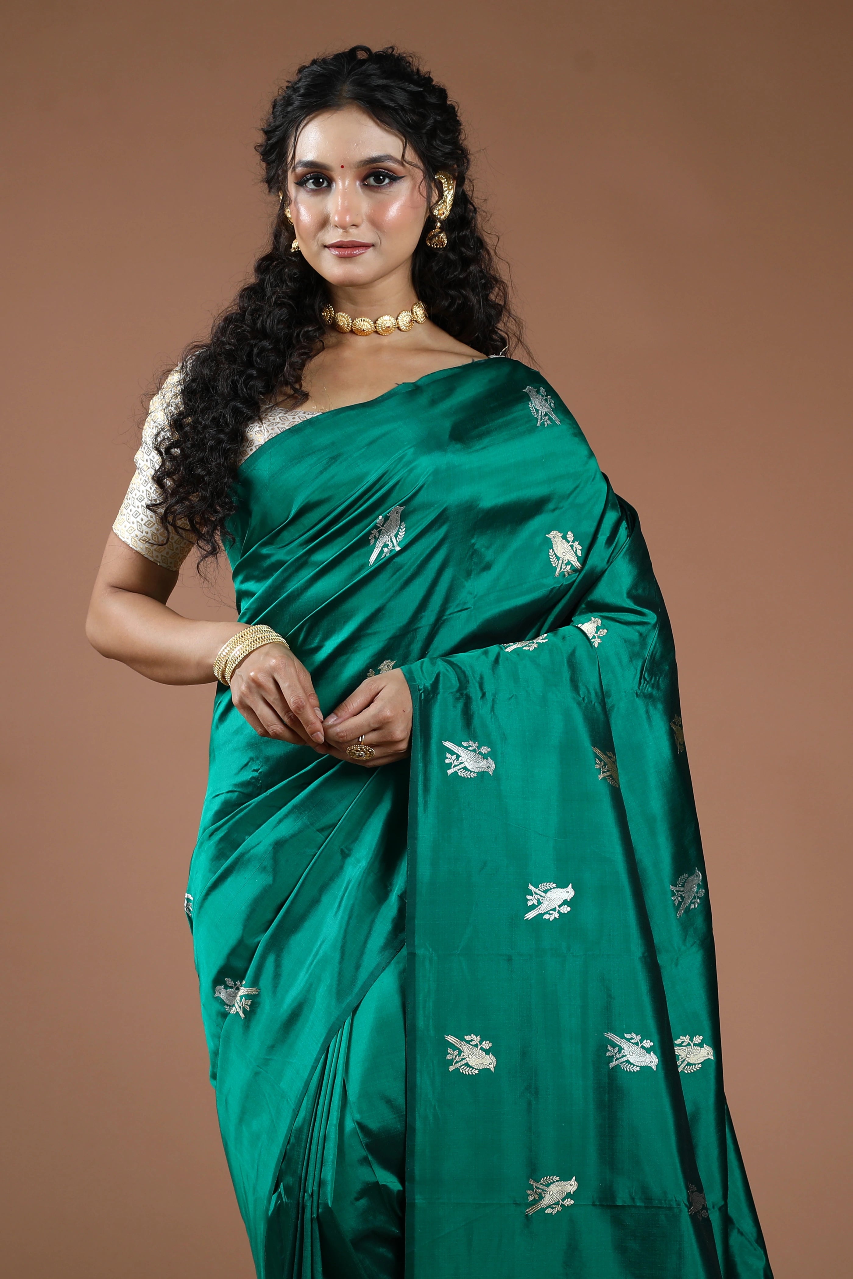 Deep Green Pure Katan Silk Saree With Blouse Piece