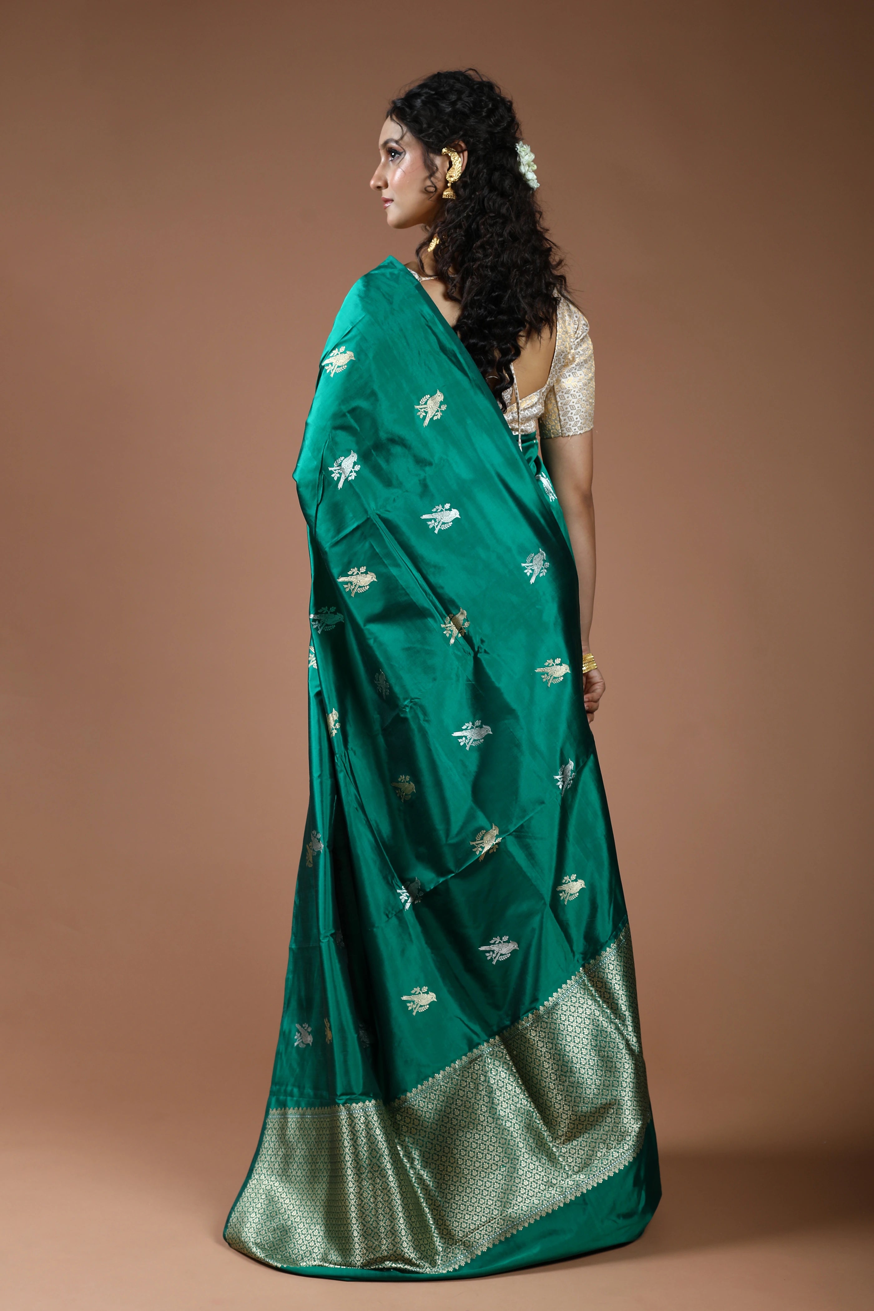 Deep Green Pure Katan Silk Saree With Blouse Piece