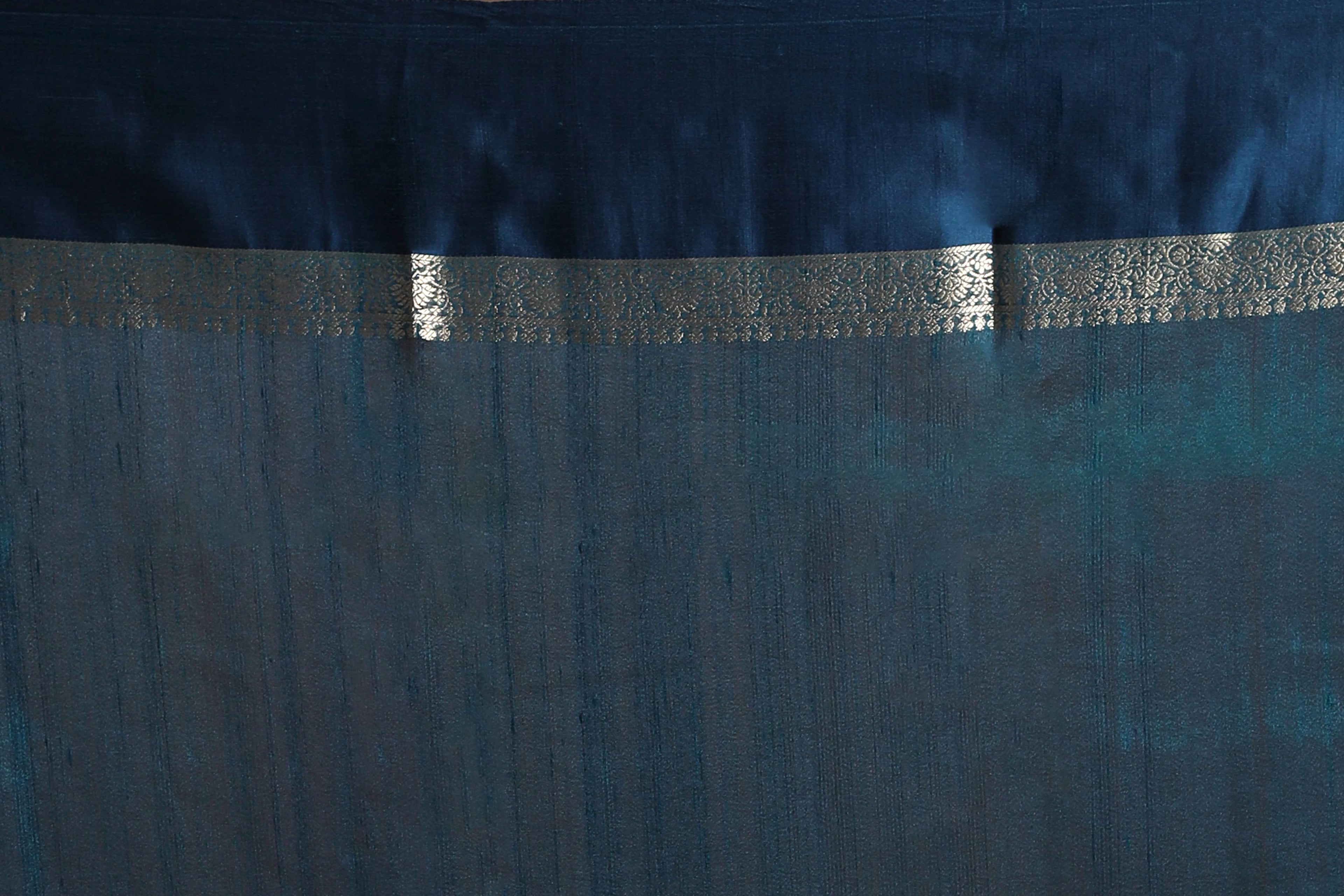 Teal Blue Pure Tussar With Satin Border Saree With Blouse Piece