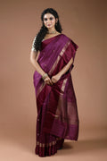 Wine Pure Tussar With Satin Border Saree With Blouse Piece