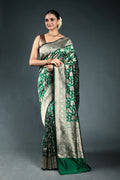 Bottle Green Pure Katan Banarasi Saree with Blouse Piece