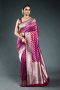 Wine Pure Katan Banarasi Saree with Blouse Piece