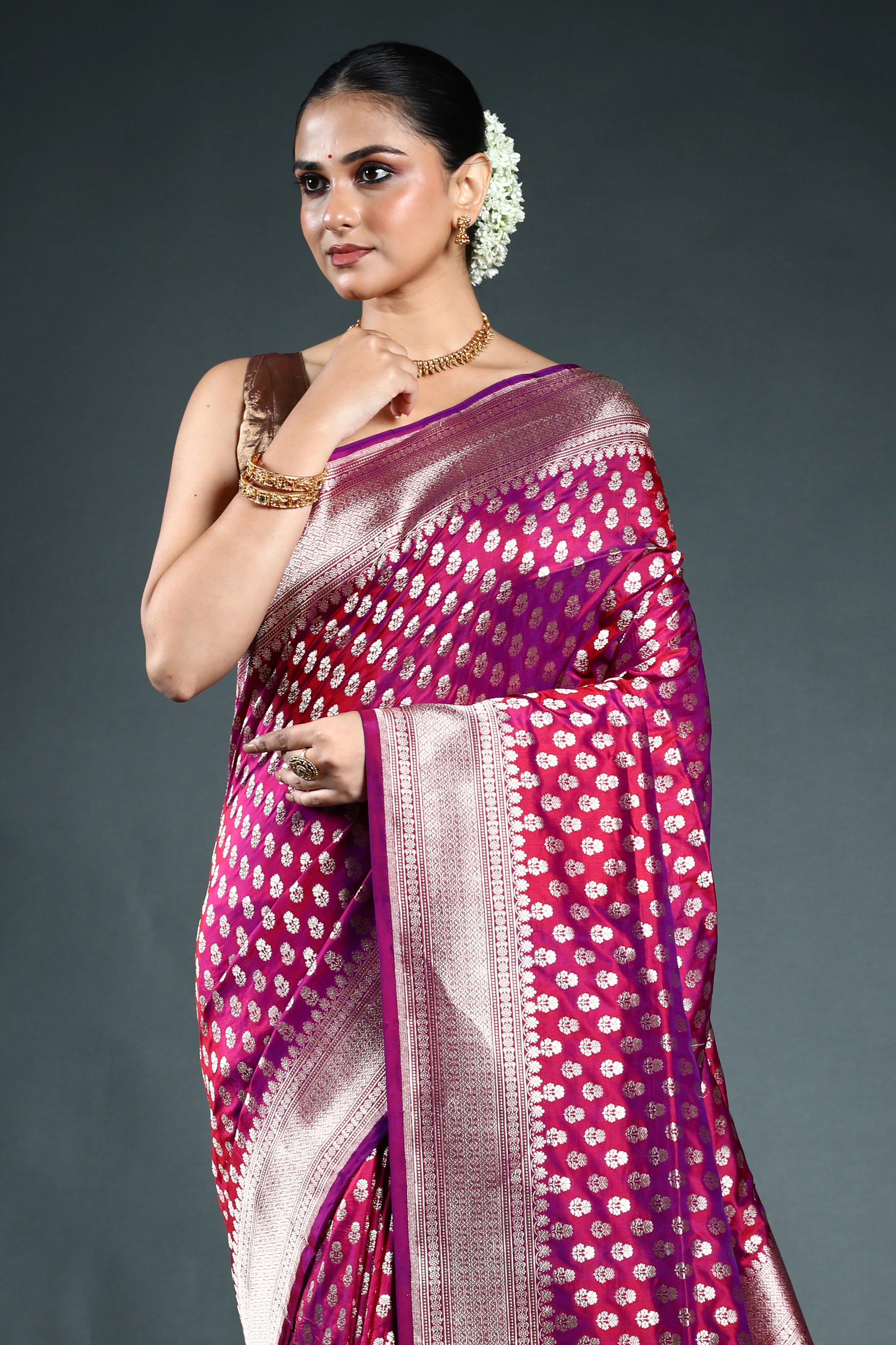 Wine Pure Katan Banarasi Saree with Blouse Piece