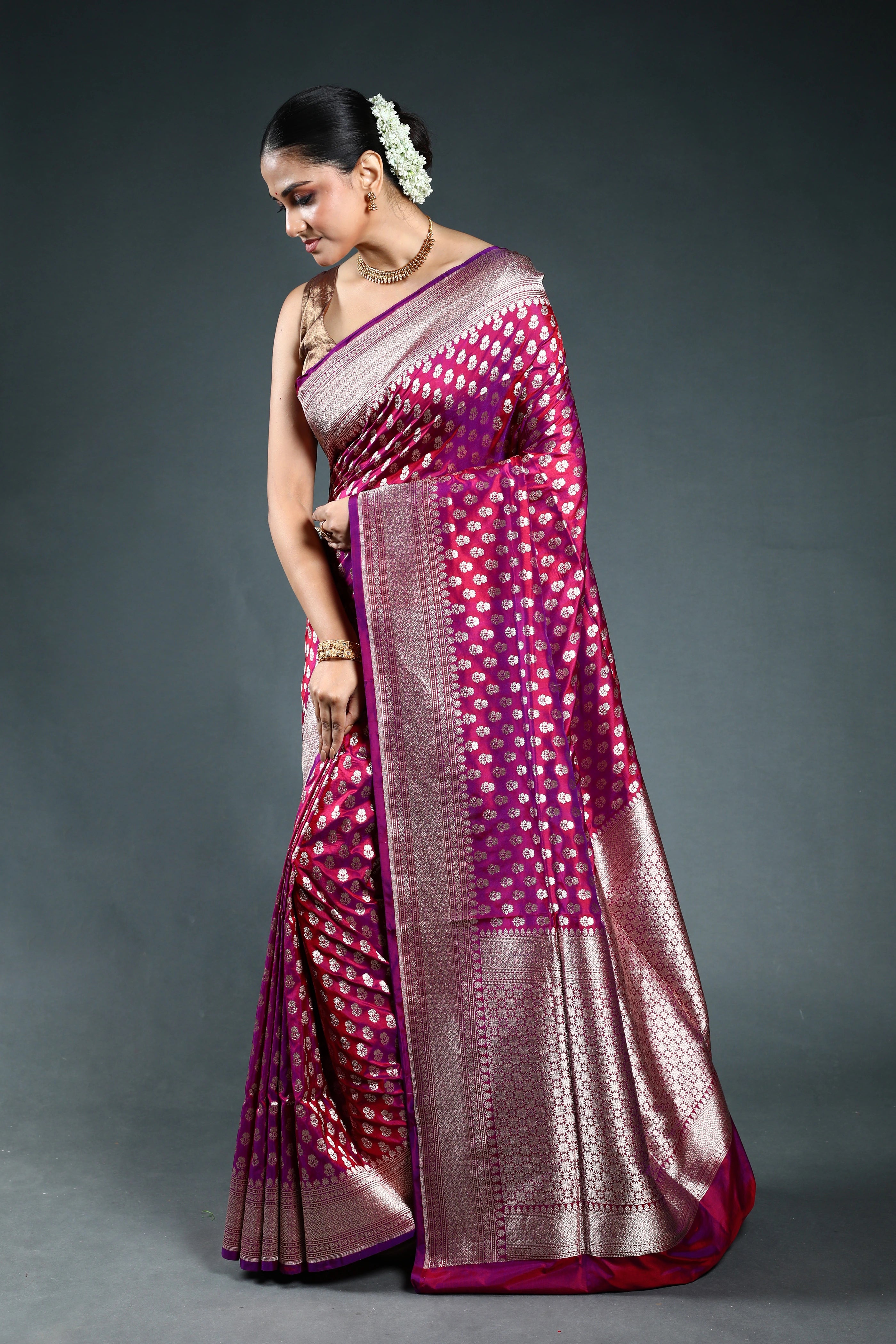 Wine Pure Katan Banarasi Saree with Blouse Piece