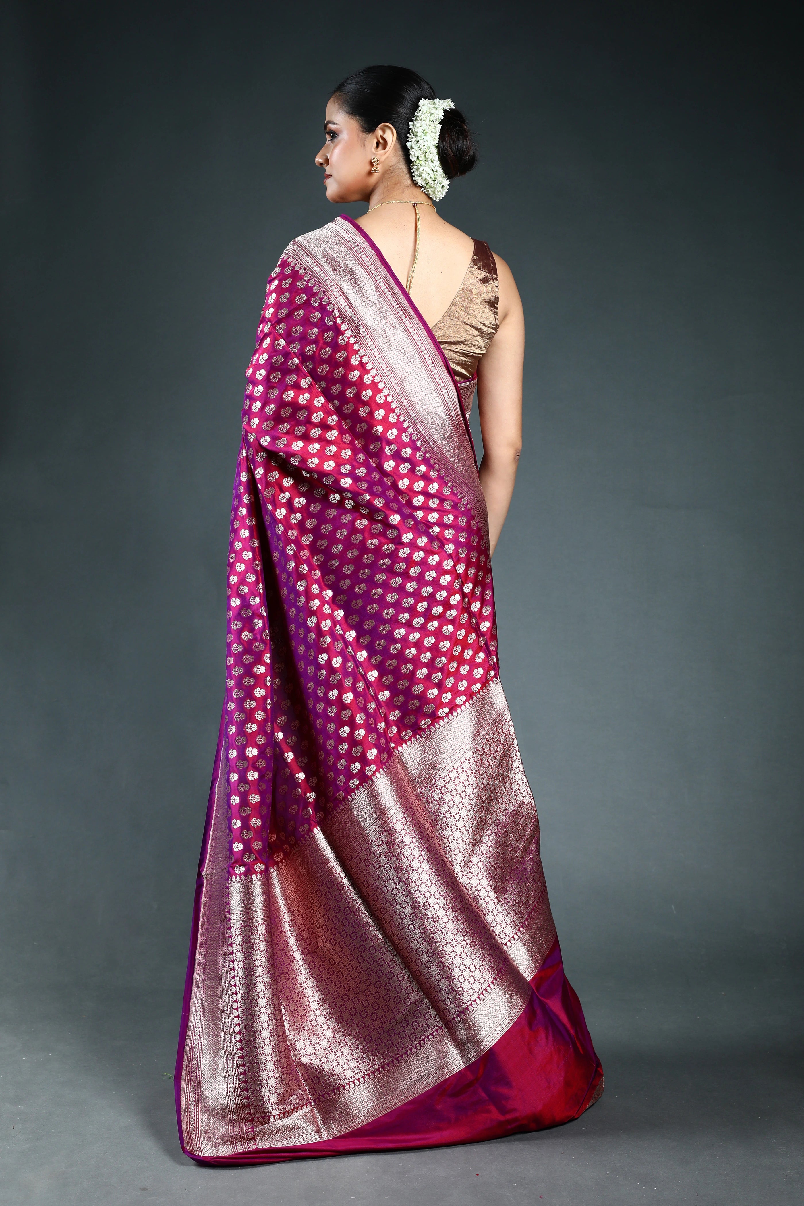 Wine Pure Katan Banarasi Saree with Blouse Piece