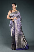 Navy Blue Pure Katan Banarasi Saree with Blouse Piece
