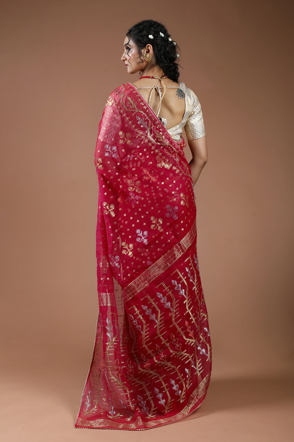 Rani Karchupi Jamdani Saree With Blouse Piece