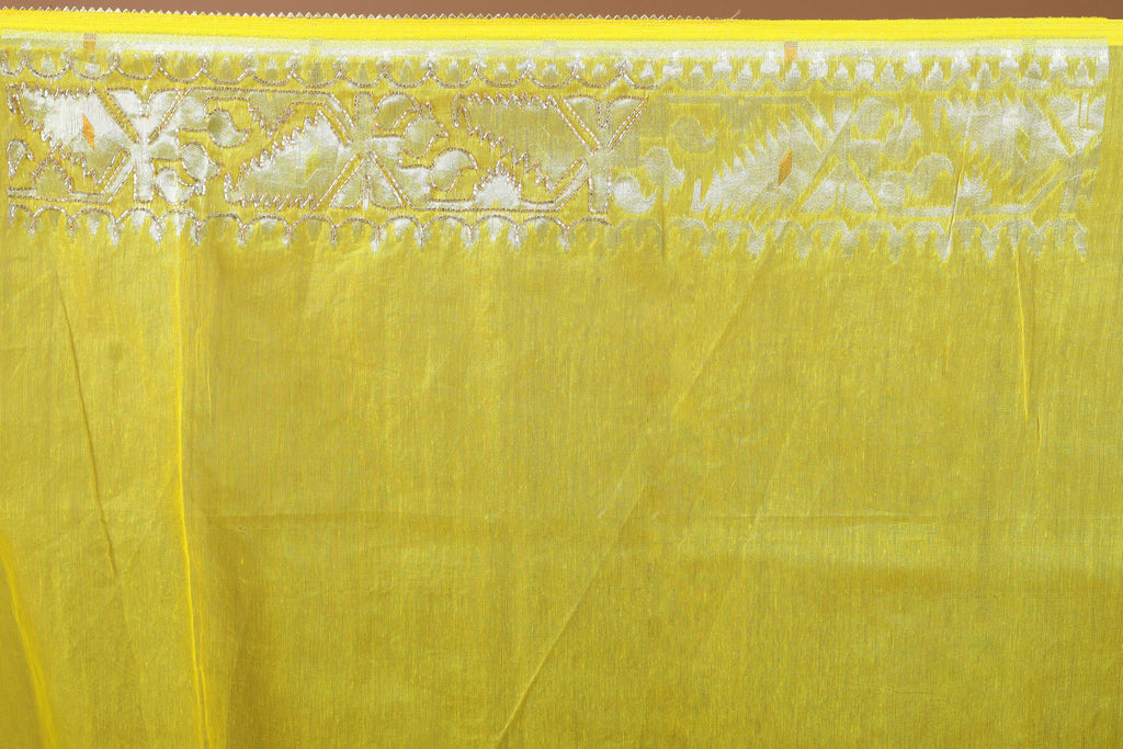 Yellow Karchupi Jamdani Saree With Blouse Piece