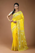 Yellow Karchupi Jamdani Saree With Blouse Piece