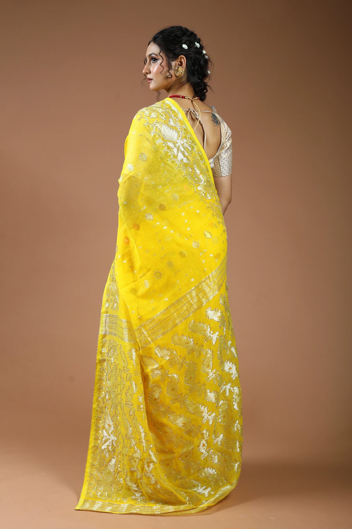 Yellow Karchupi Jamdani Saree With Blouse Piece