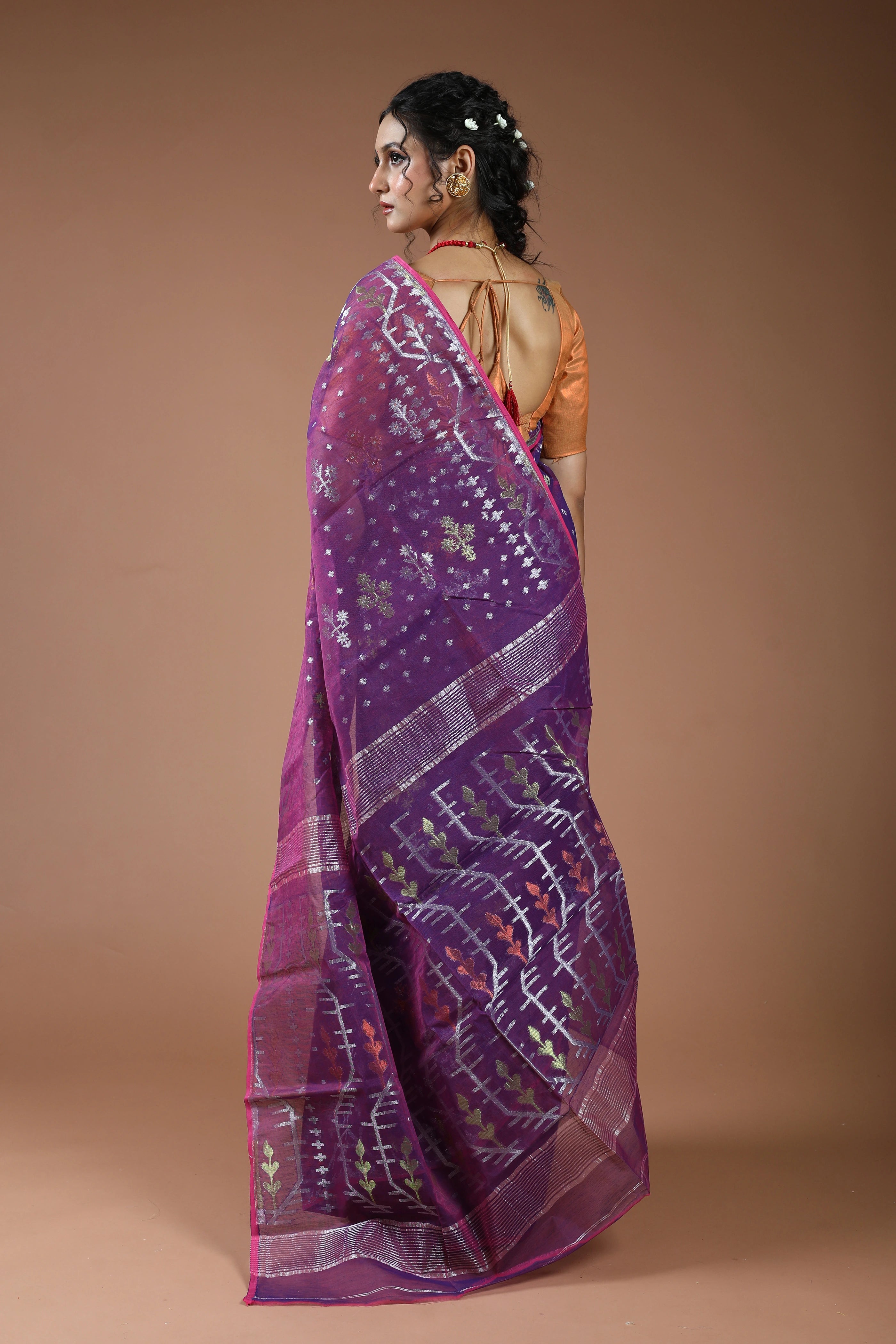 Purple Semi Jamdani Saree With Blouse Piece