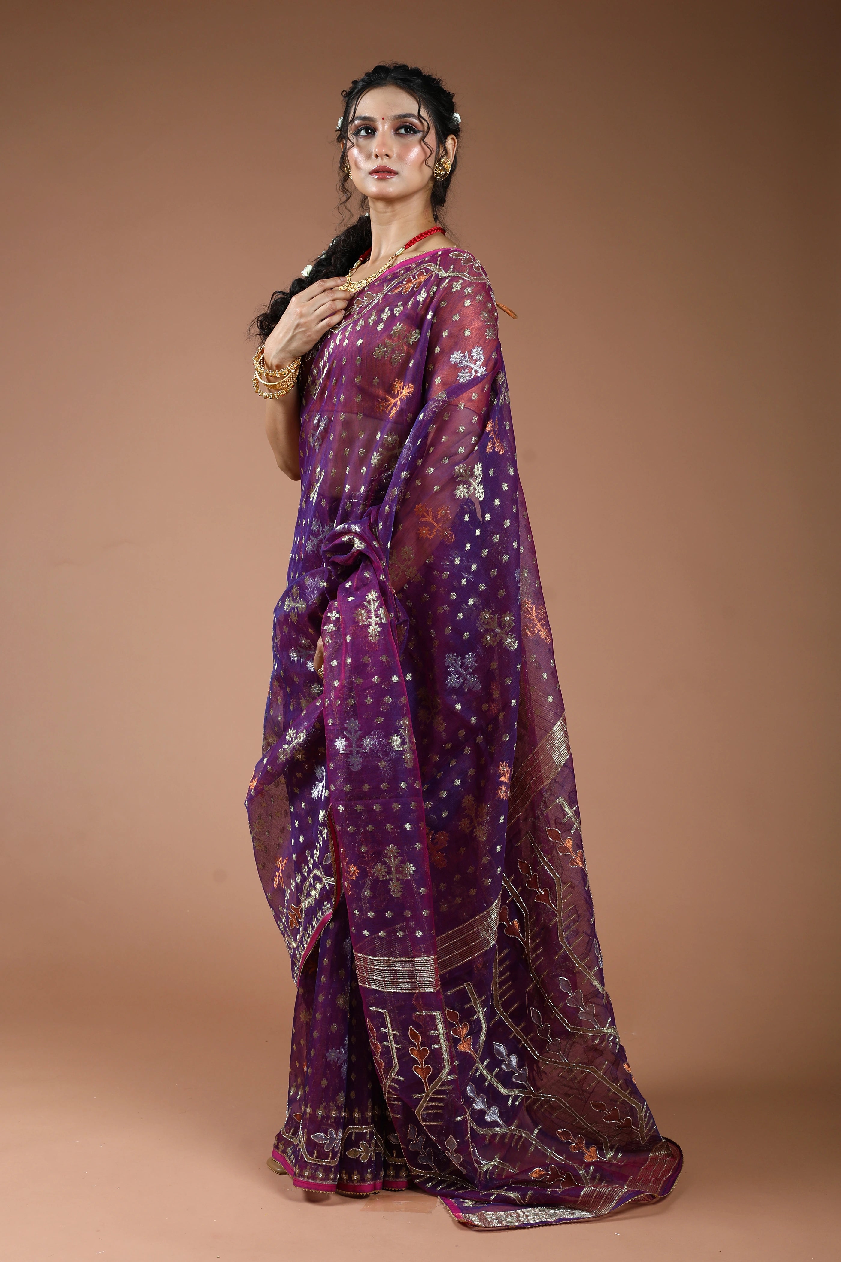 Purple Karchupi Jamdani Saree With Blouse Piece